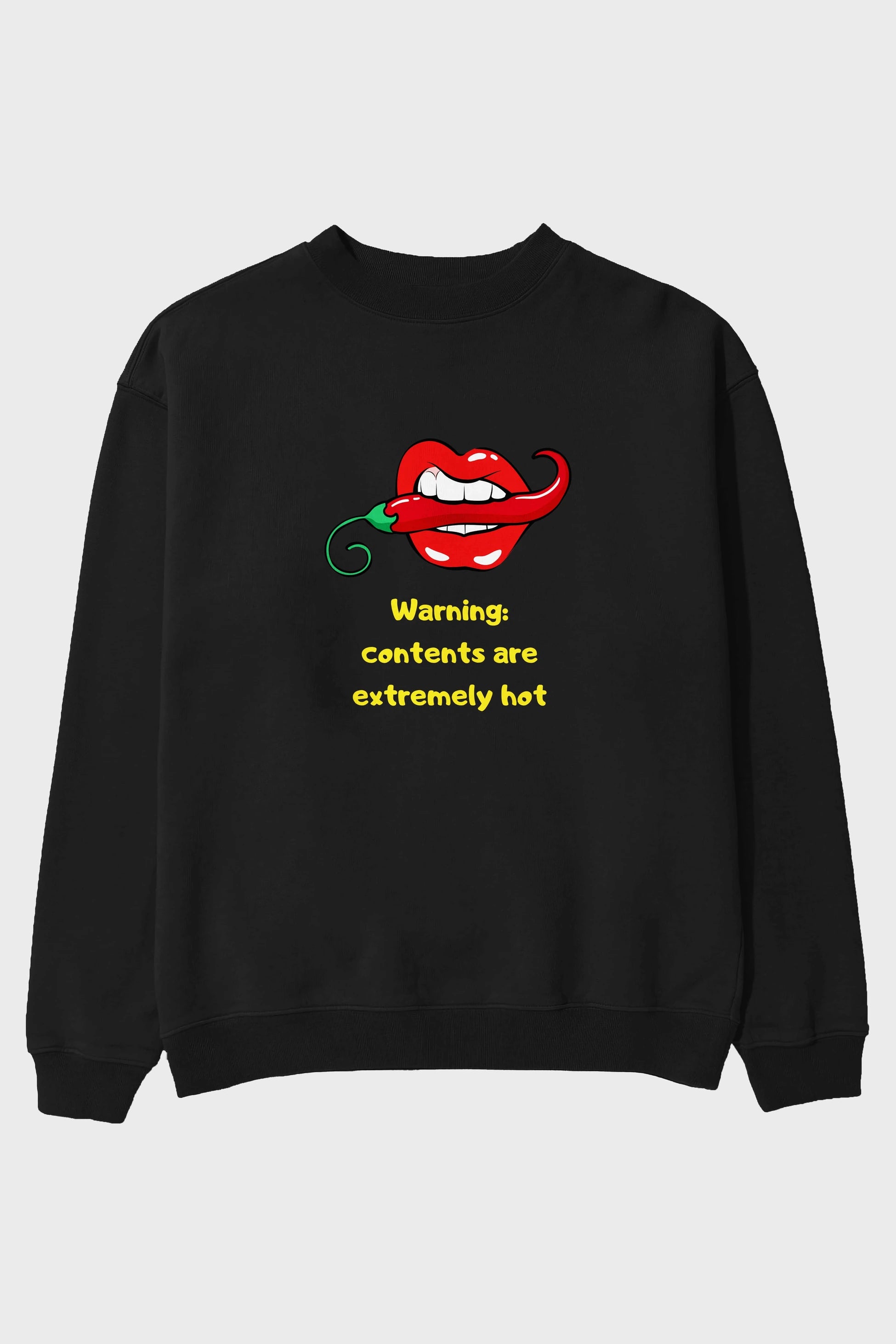 Warning Contents Yazılı Ön Baskılı Oversize Sweatshirt Erkek Kadın Unisex