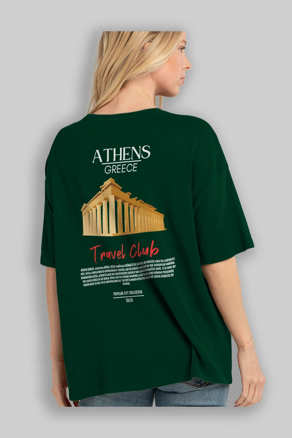 Athens Greece Arka Baskılı Oversize t-shirt Erkek Kadın Pamuk Bisiklet Yaka tişort