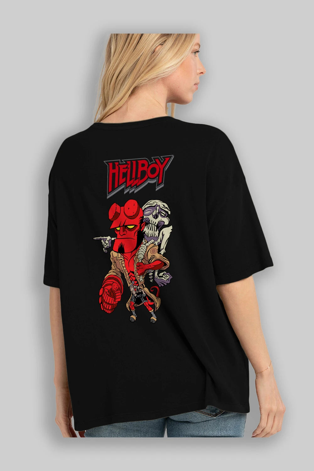 Hellboy (2) Arka Baskılı Oversize t-shirt Erkek Kadın Unisex %100 Pamuk Bisiklet Yaka tişort