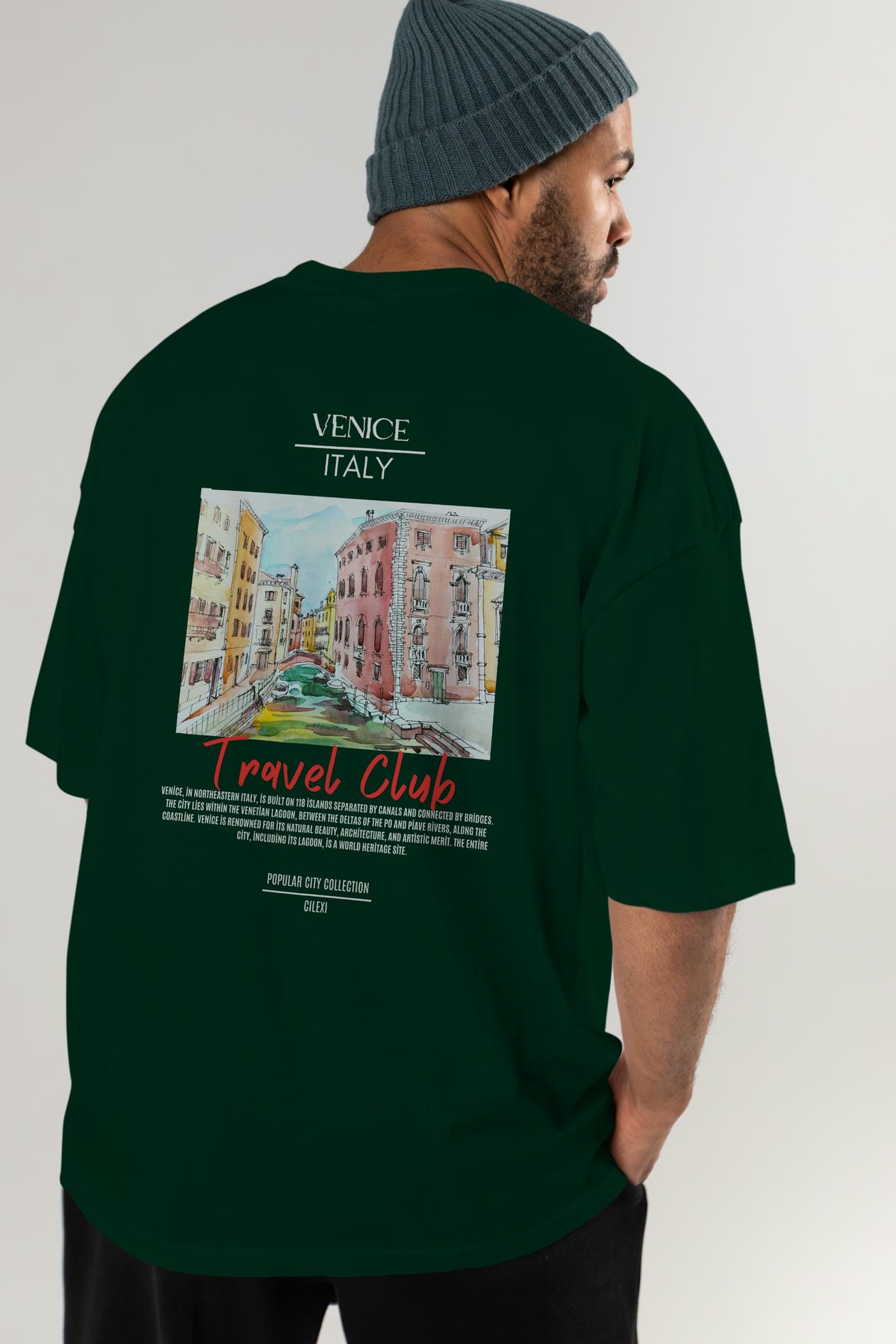 Venice İtaly Arka Baskılı Oversize t-shirt Erkek Kadın Pamuk Bisiklet Yaka tişort