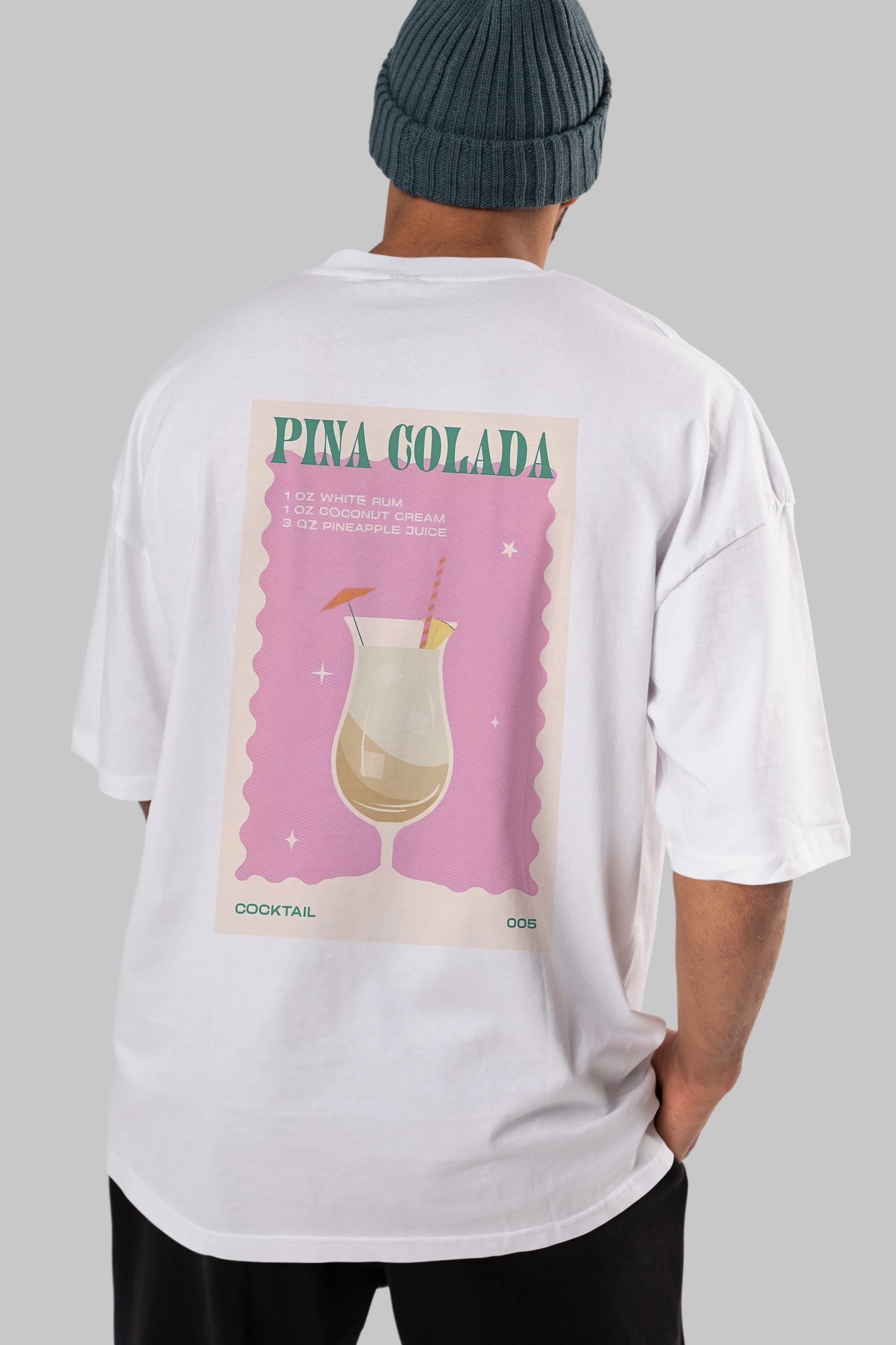 Pina Colada 3 Arka Baskılı Oversize t-shirt Erkek Kadın Unisex %100 Pamuk Bisiklet Yaka tişort