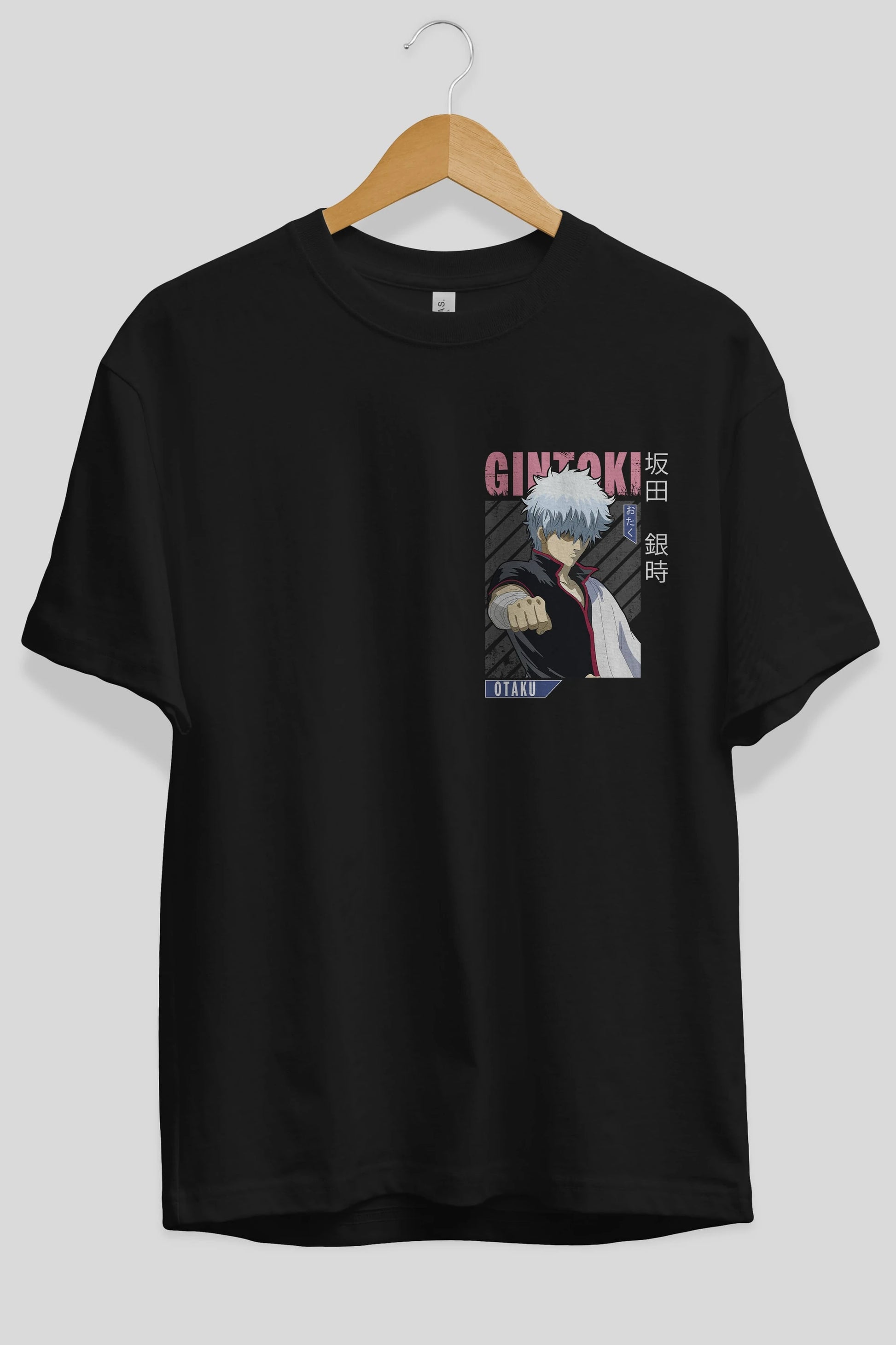 Gintoki Sakata GINTAMA 2 Ön Sol Baskılı Oversize t-shirt Erkek Kadın Unisex %100 Pamuk Bisiklet Yaka tişort