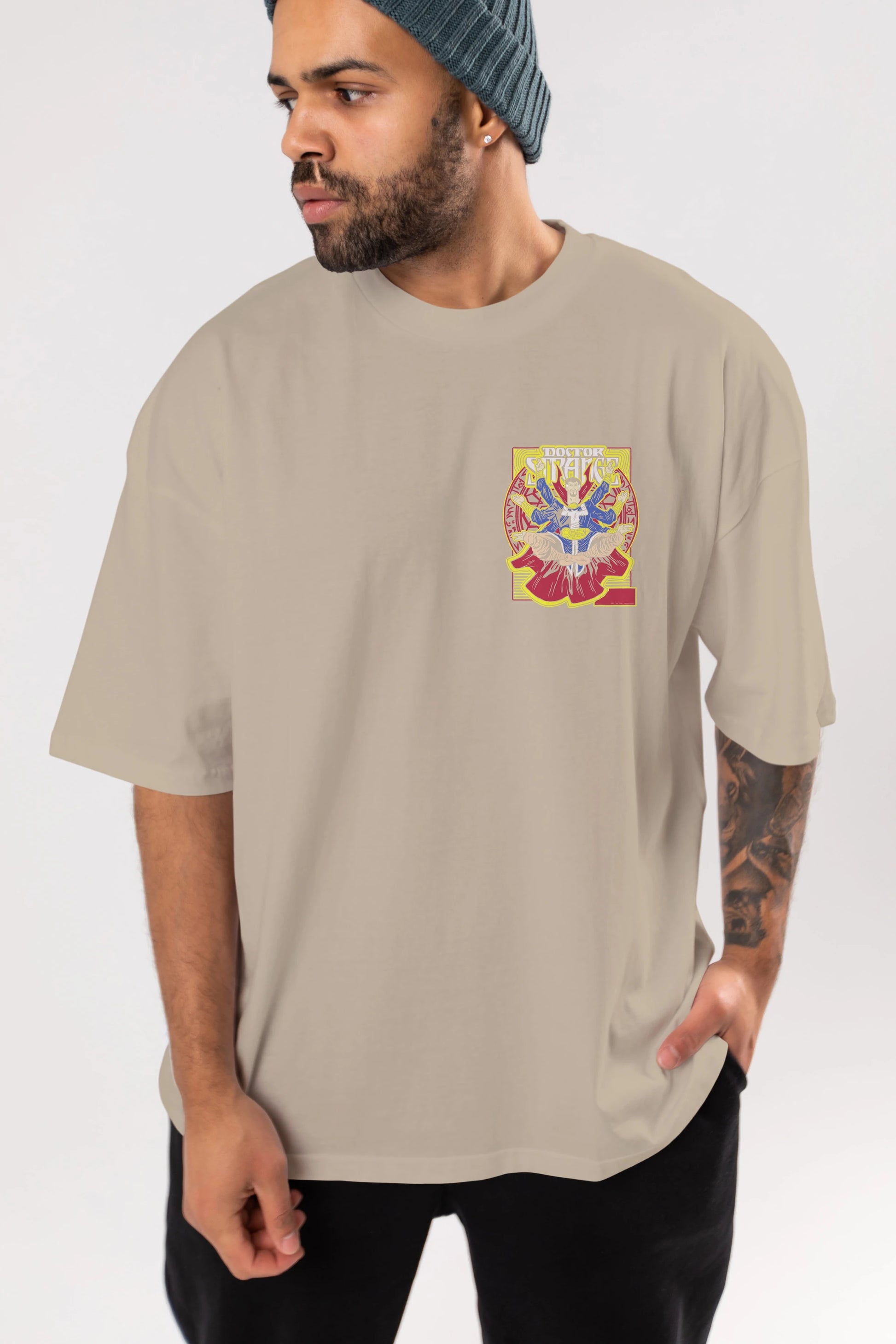 Doctor Strange (1) Ön Sol Baskılı Oversize t-shirt Erkek Kadın Unisex %100 Pamuk Bisiklet Yaka tişort
