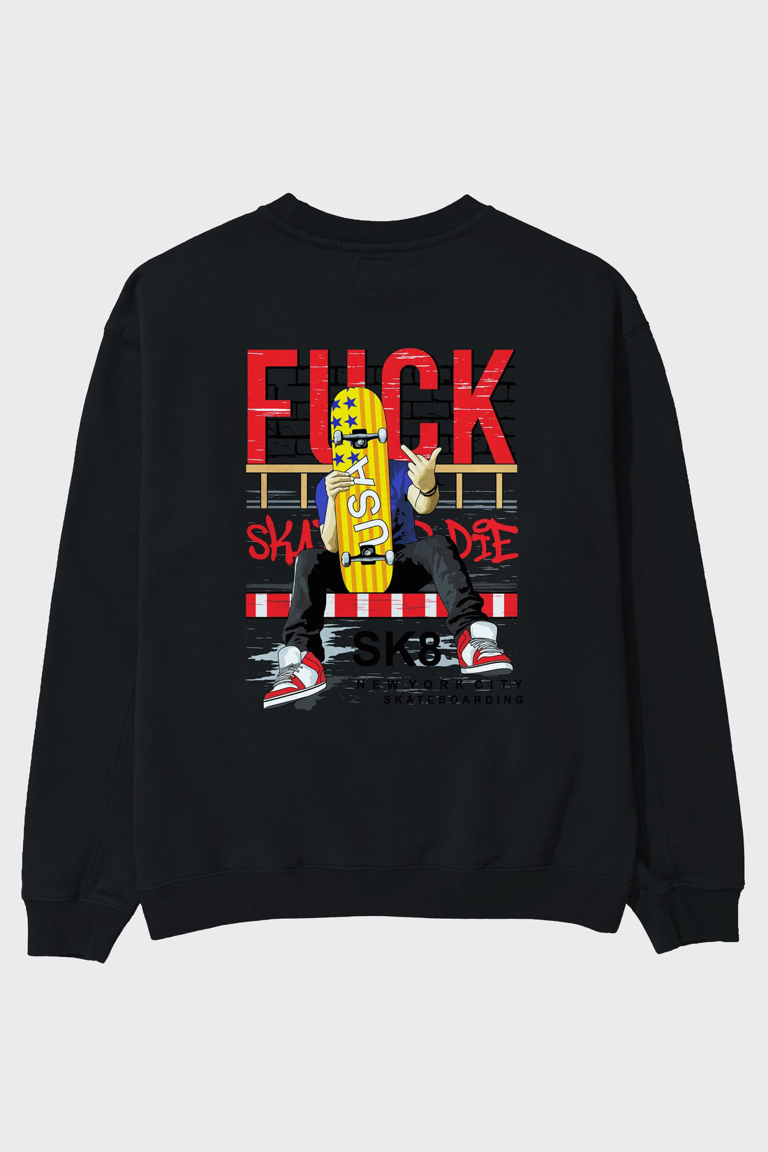 Skate or Die Arka Baskılı Oversize Sweatshirt Erkek Kadın Unisex