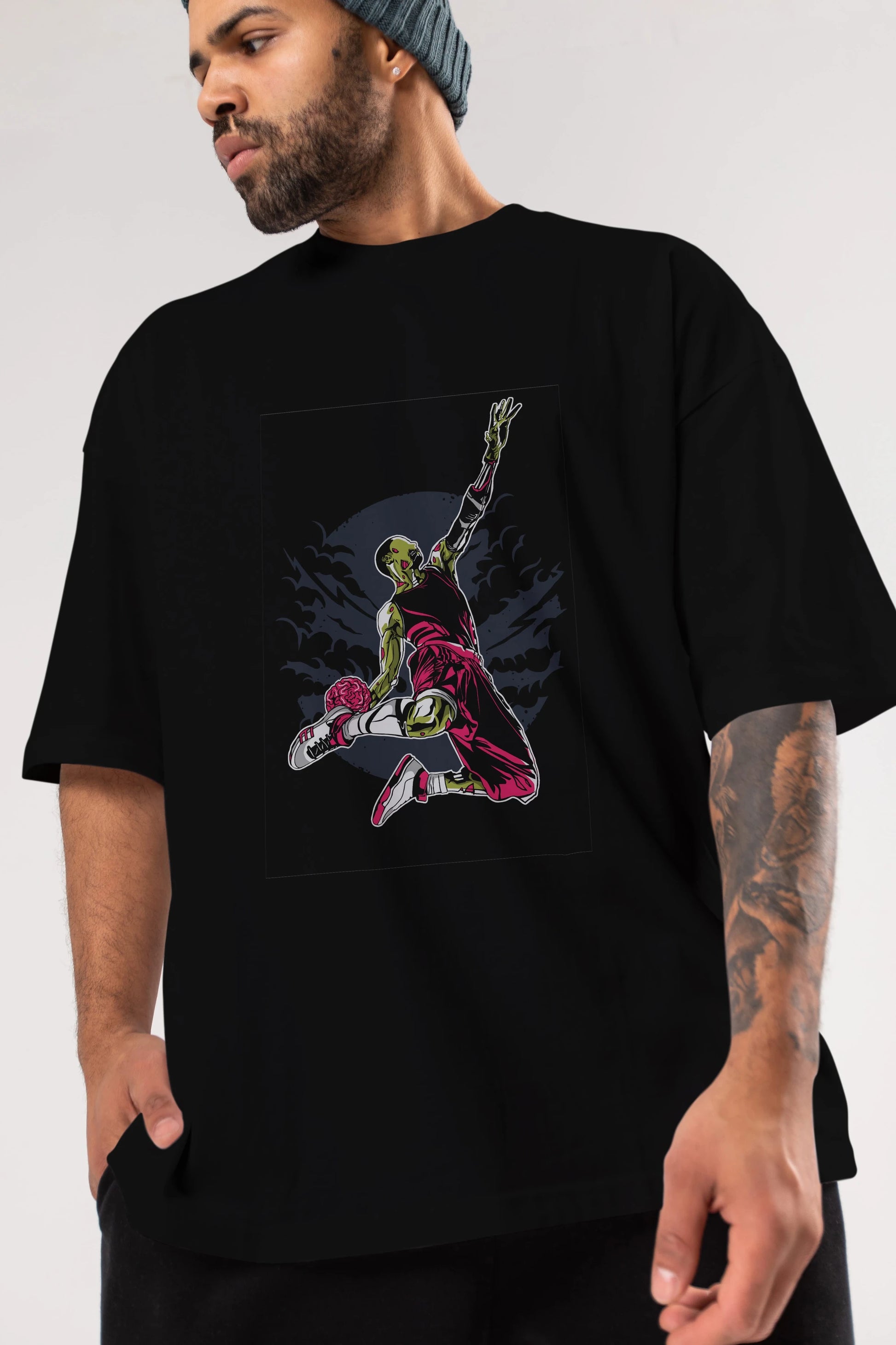 Zombie Slam Dunk Ön Baskılı Oversize t-shirt Erkek Kadın Unisex %100 Pamuk tişort