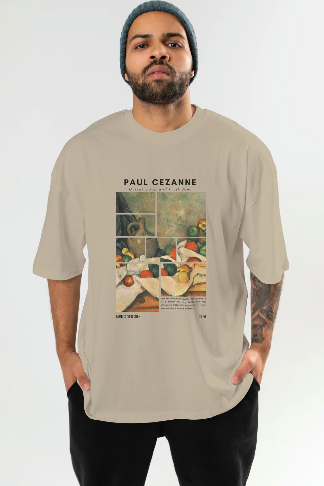 Paul Cezanne Curtain ön Baskılı Oversize t-shirt Erkek Kadın Bisiklet Yaka Pamuk tişort
