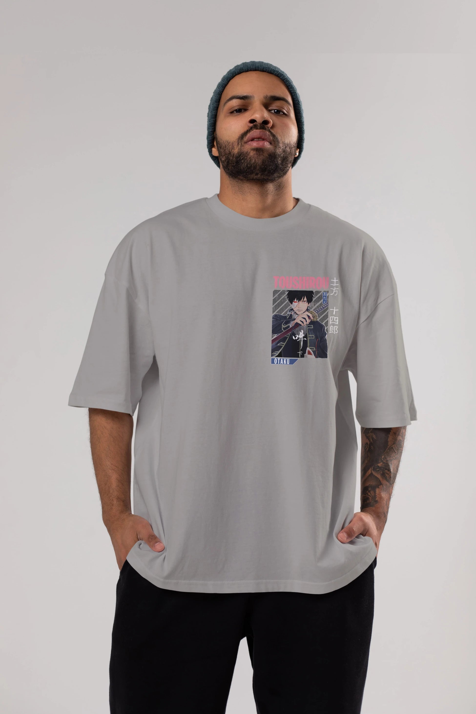 Toushirou Hijikata 1 Ön Sol Baskılı Oversize t-shirt Erkek Kadın Unisex %100 Pamuk Bisiklet Yaka tişort