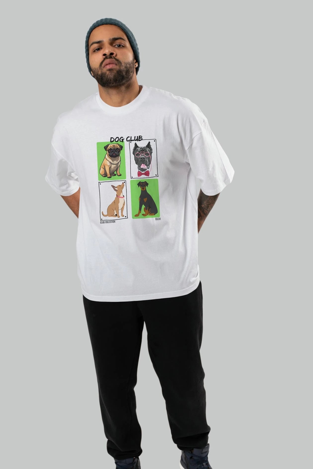 Dog Club ön Baskılı Oversize t-shirt Erkek Kadın %100 Pamuk Bisiklet Yaka tişort