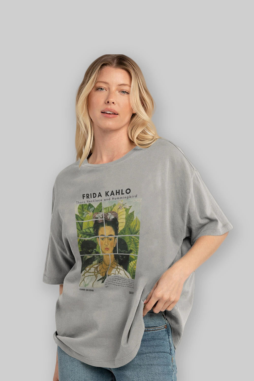 Frida Kahlo ön Baskılı Oversize t-shirt Erkek Kadın Bisiklet Yaka Pamuk tişort