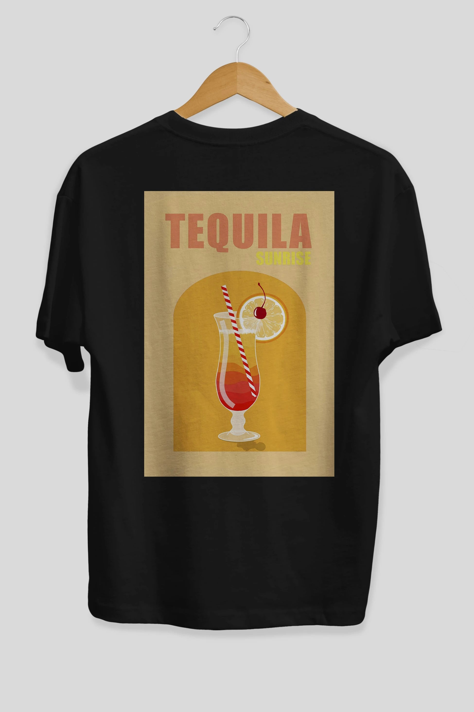 Tequila Sunrise Arka Baskılı Oversize t-shirt Erkek Kadın Unisex %100 Pamuk Bisiklet Yaka tişort