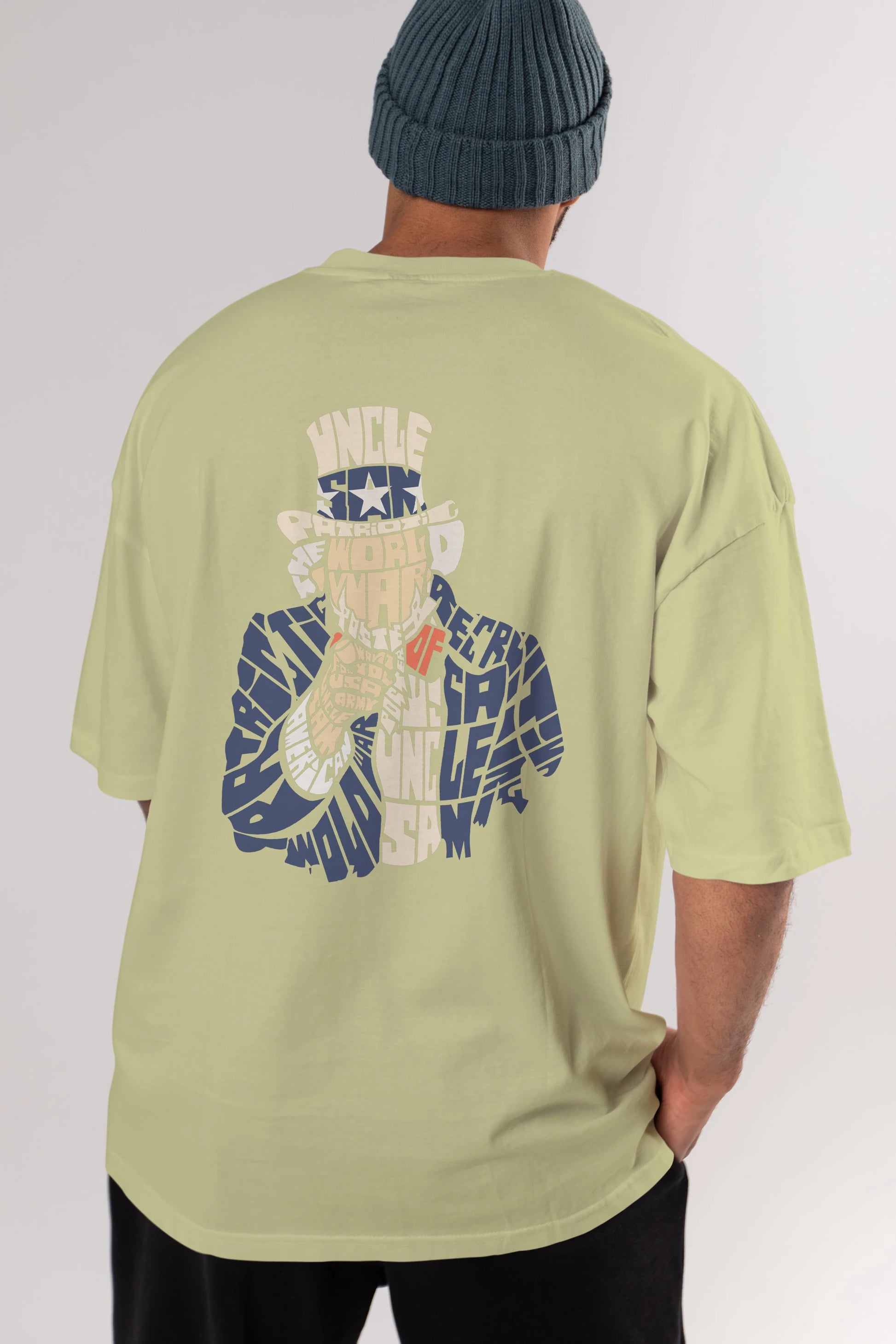 Uncle Sam Arka Baskılı Oversize t-shirt %100 pamuk Erkek Kadın Unisex