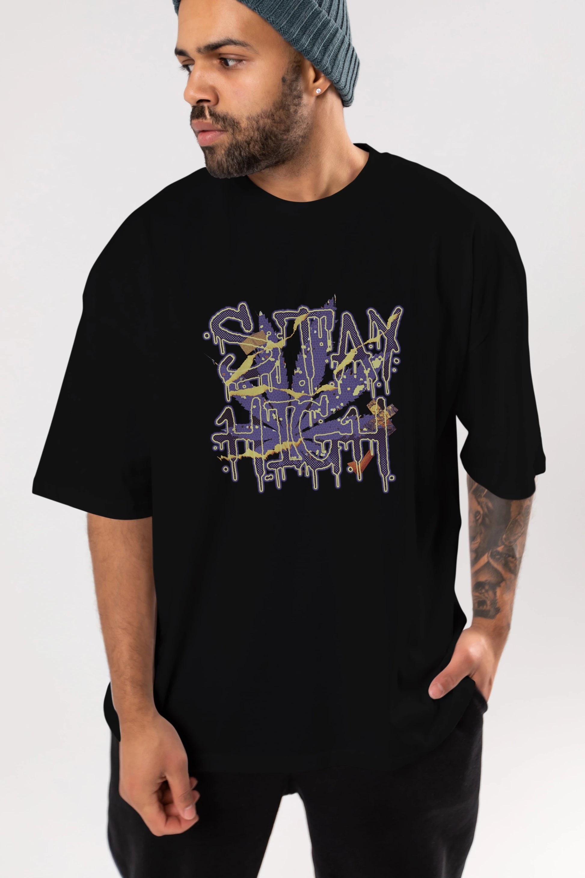 Stay High Ön Baskılı Oversize t-shirt Erkek Kadın Unisex