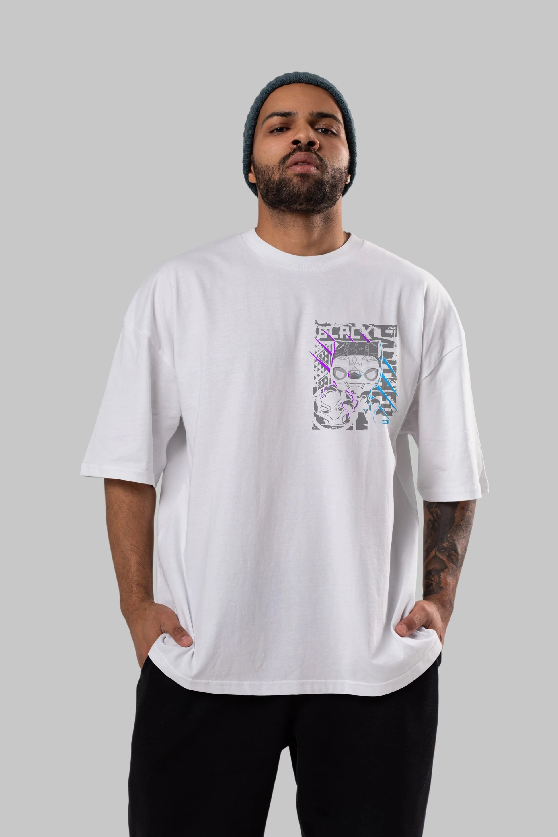 Black Panther Ön Sol Baskılı Oversize t-shirt Erkek Kadın Unisex %100 Pamuk Bisiklet Yaka tişort