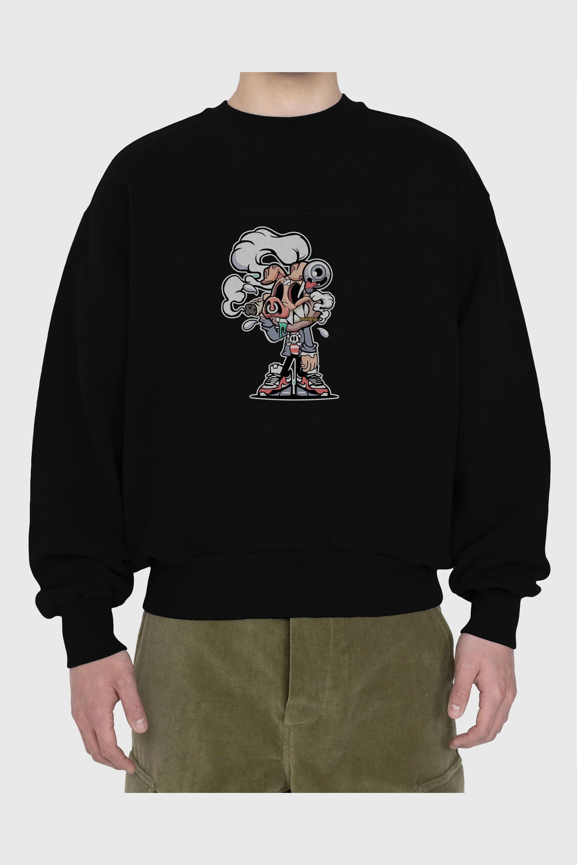 Pig Smoker Ön Baskılı Oversize Sweatshirt Erkek Kadın Unisex