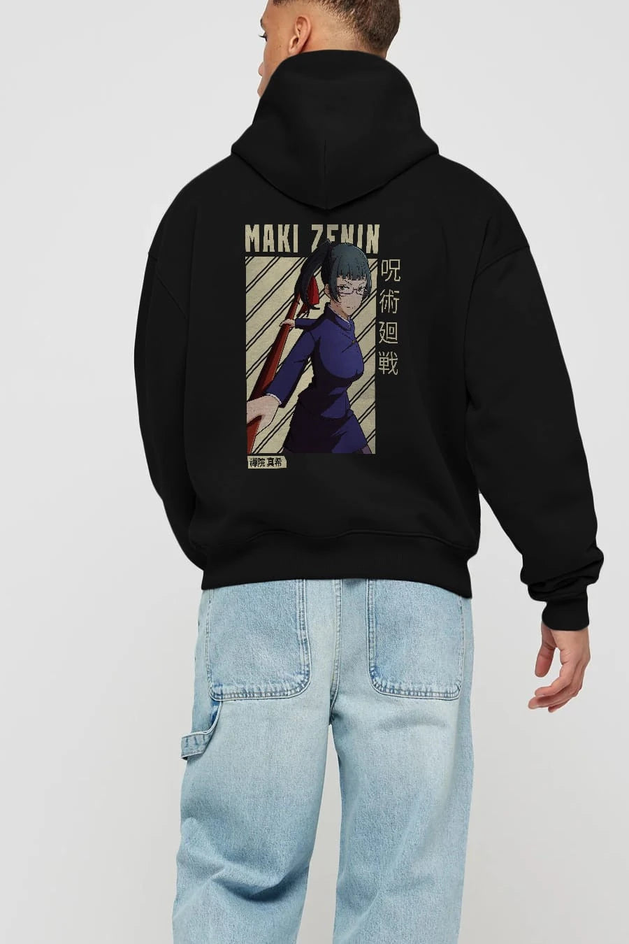 Maki Zenin CHAİNSAWMAN Anime Arka Baskılı Hoodie Oversize Kapüşonlu Sweatshirt Erkek Kadın Unisex