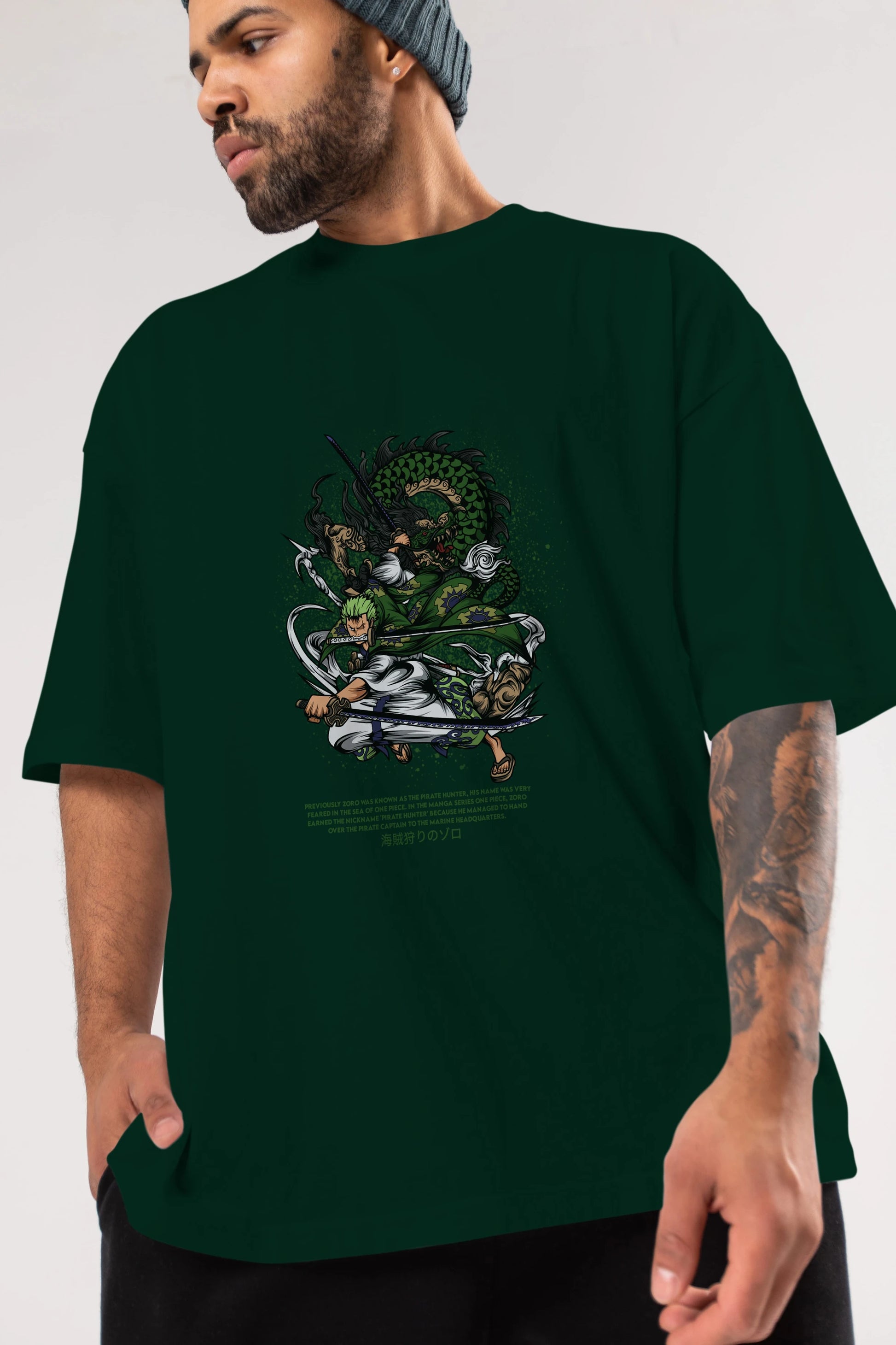 Zoro-ONE PIECE Anime Ön Baskılı Oversize t-shirt %100 pamuk Erkek Kadın Unisex