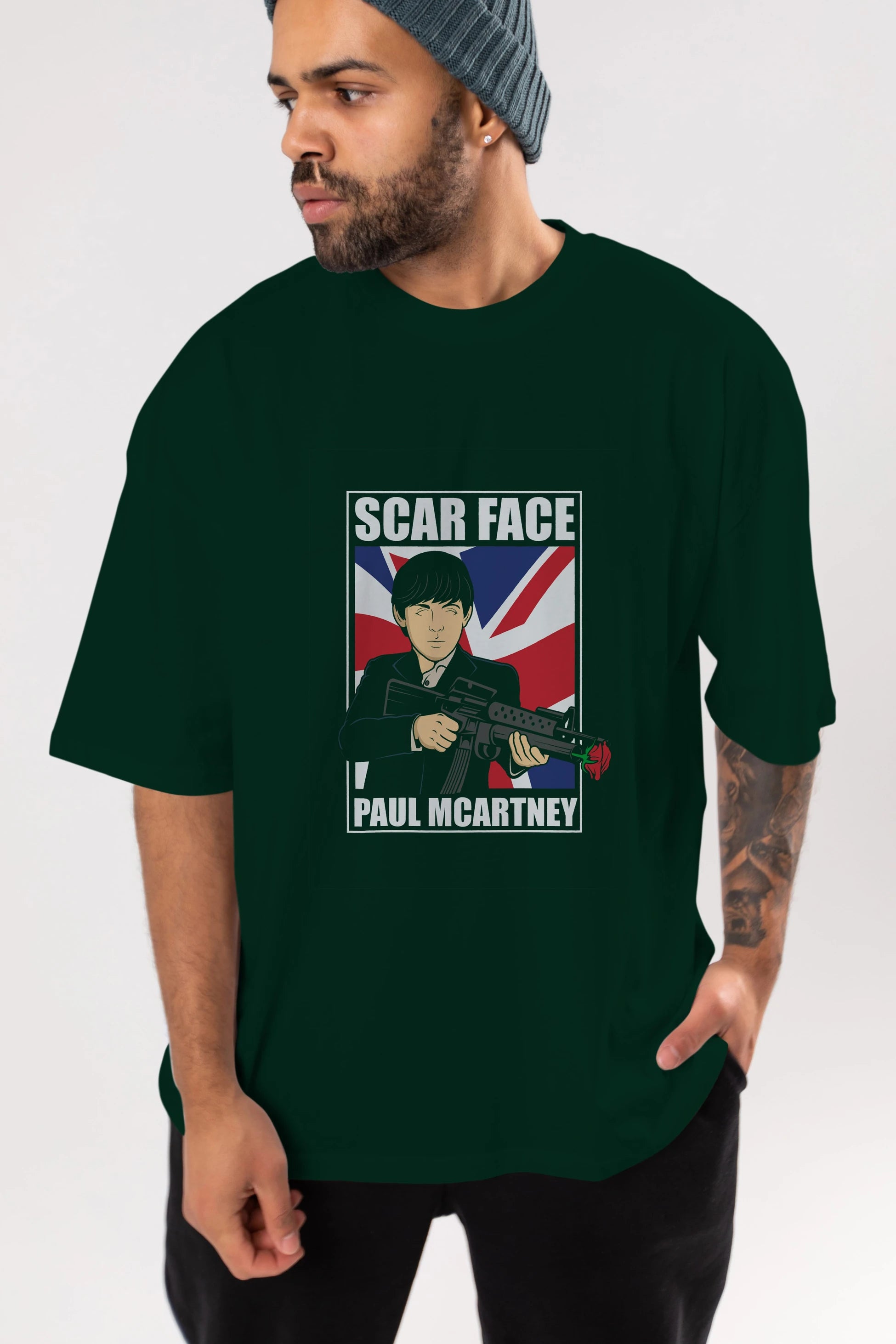 Paul Mccartney Scar Face Ön Baskılı Oversize t-shirt Erkek Kadın Unisex %100 Pamuk tişort