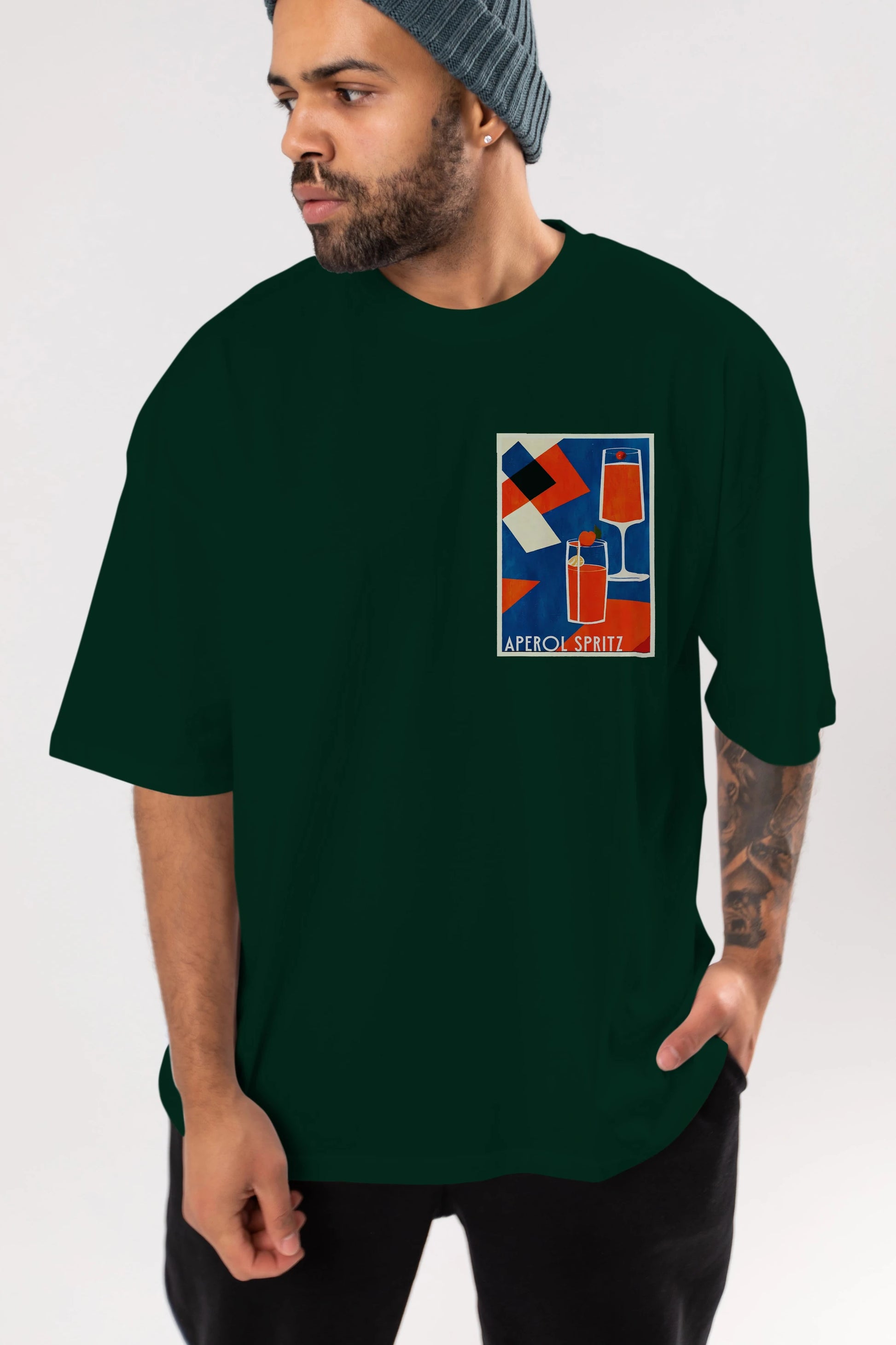 Aperol Spritz 4 Ön Sol Baskılı Oversize t-shirt Erkek Kadın Unisex %100 Pamuk Bisiklet Yaka tişort