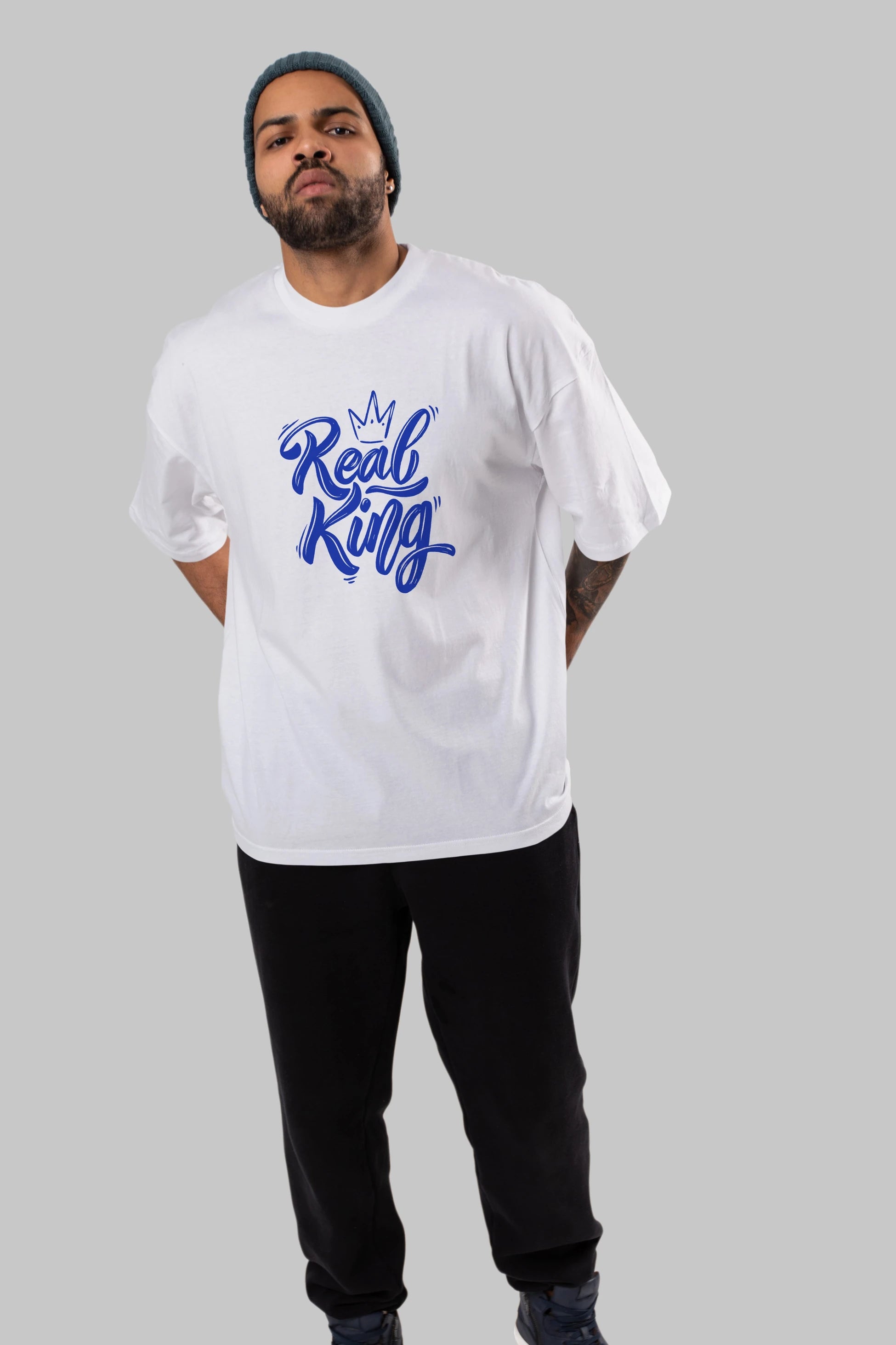 Real King Yazılı Ön Baskılı Oversize t-shirt Erkek Kadın Unisex