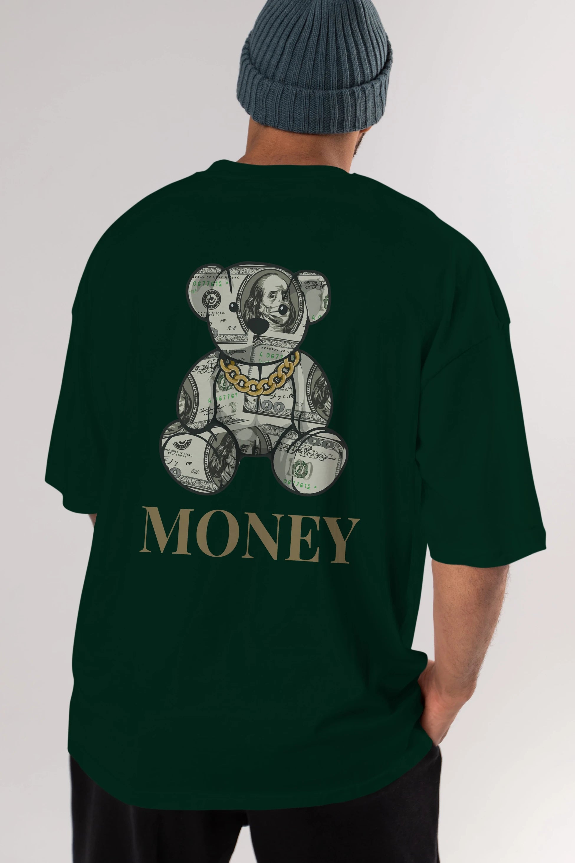 Teddy Bear Money Arka Baskılı Oversize t-shirt Erkek Kadın Unisex