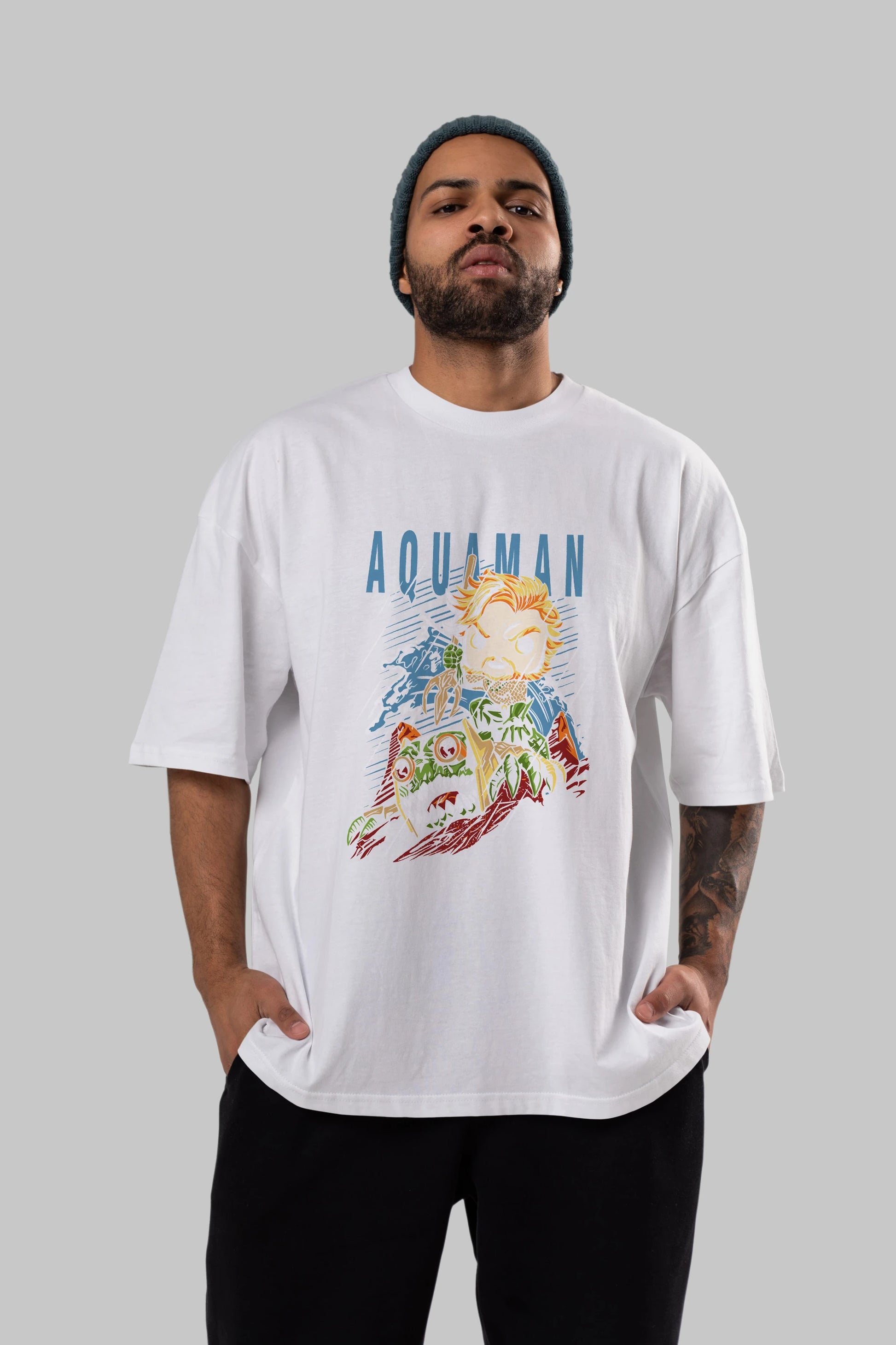 Aquaman Ön Baskılı Oversize t-shirt Erkek Kadın Unisex %100 Pamuk Bisiklet Yaka tişort