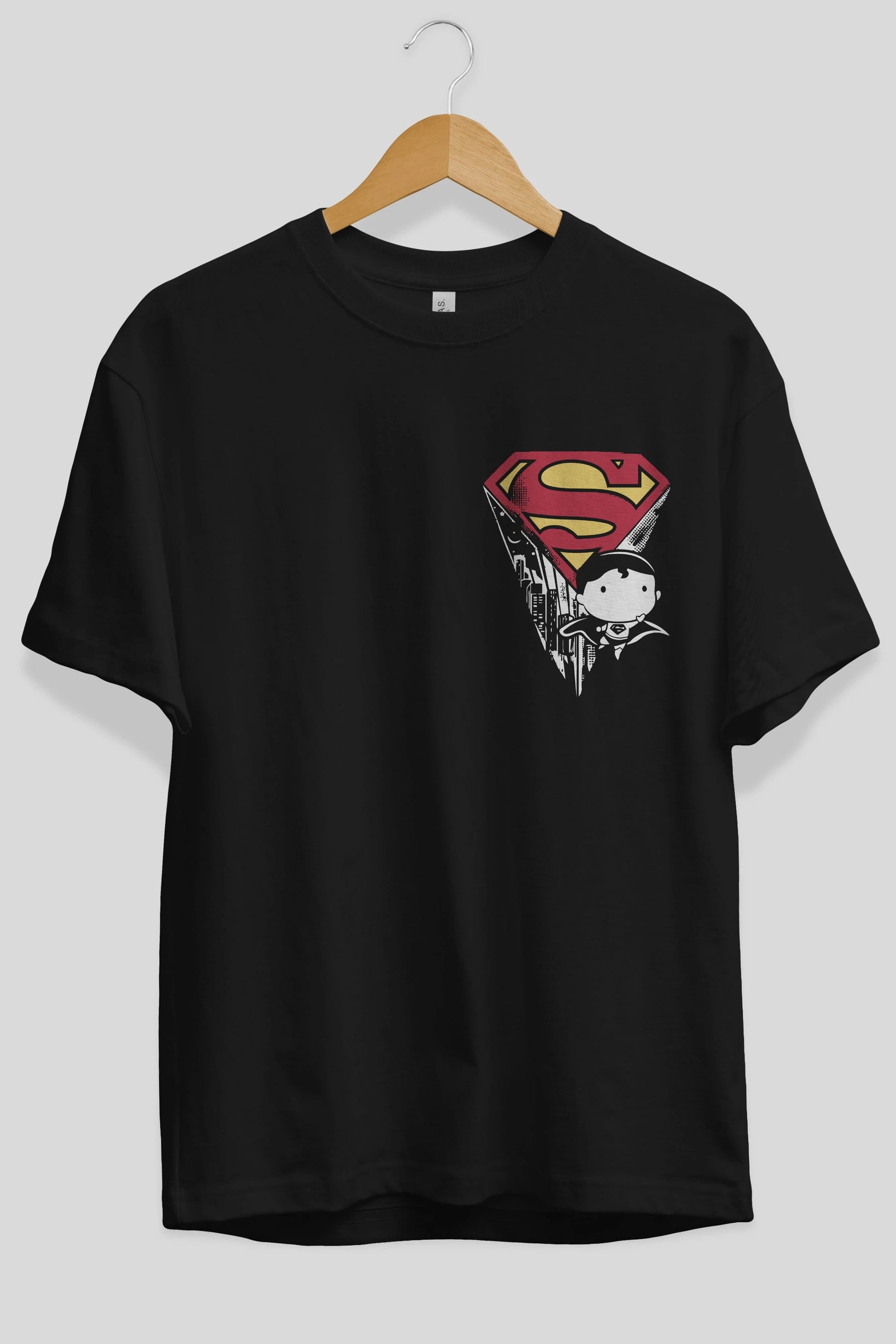 Superman Ön Sol Baskılı Oversize t-shirt Erkek Kadın Unisex %100 Pamuk Bisiklet Yaka tişort