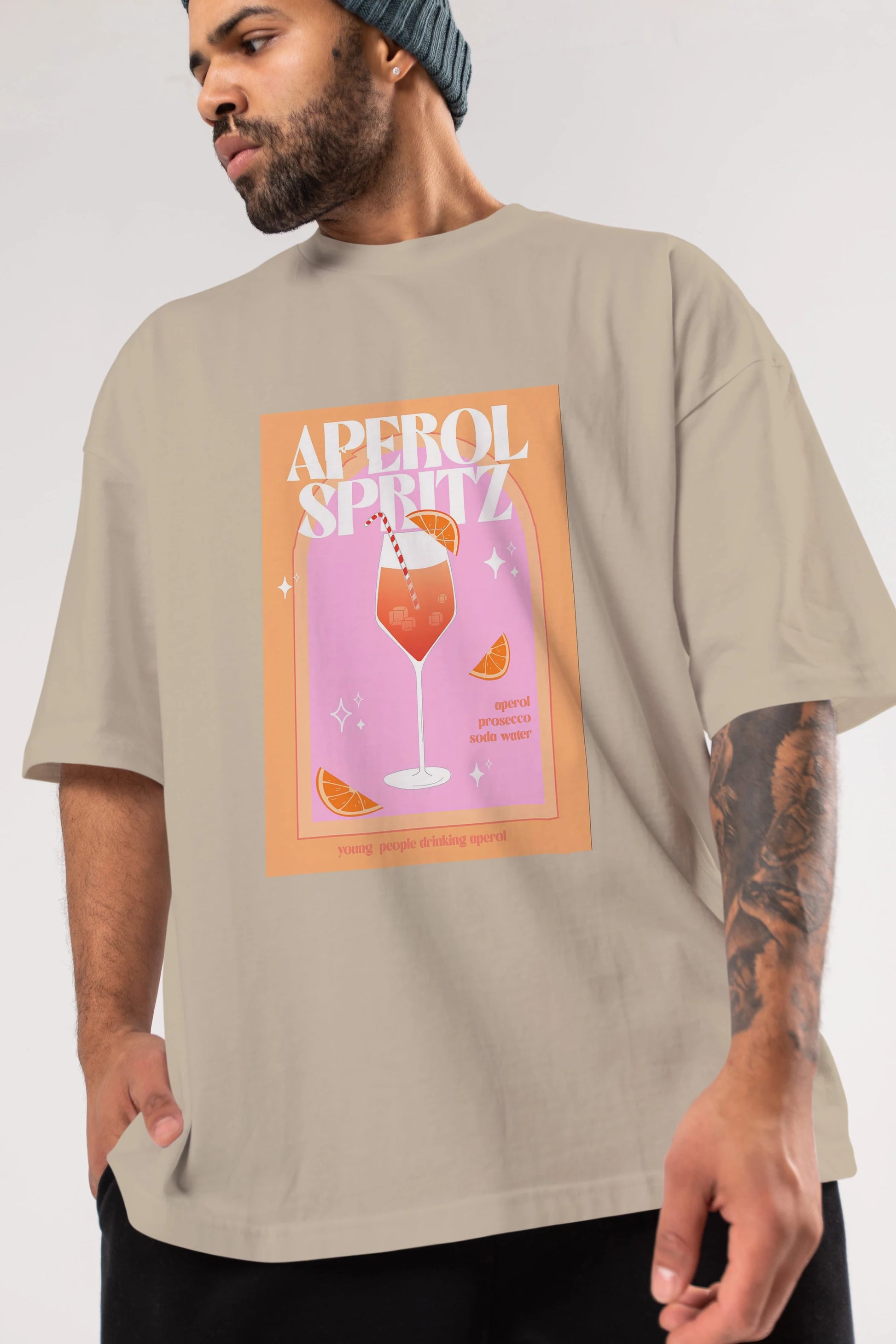 Aperol Spritz 2 Ön Baskılı Oversize t-shirt Erkek Kadın Unisex %100 Pamuk Bisiklet Yaka tişort