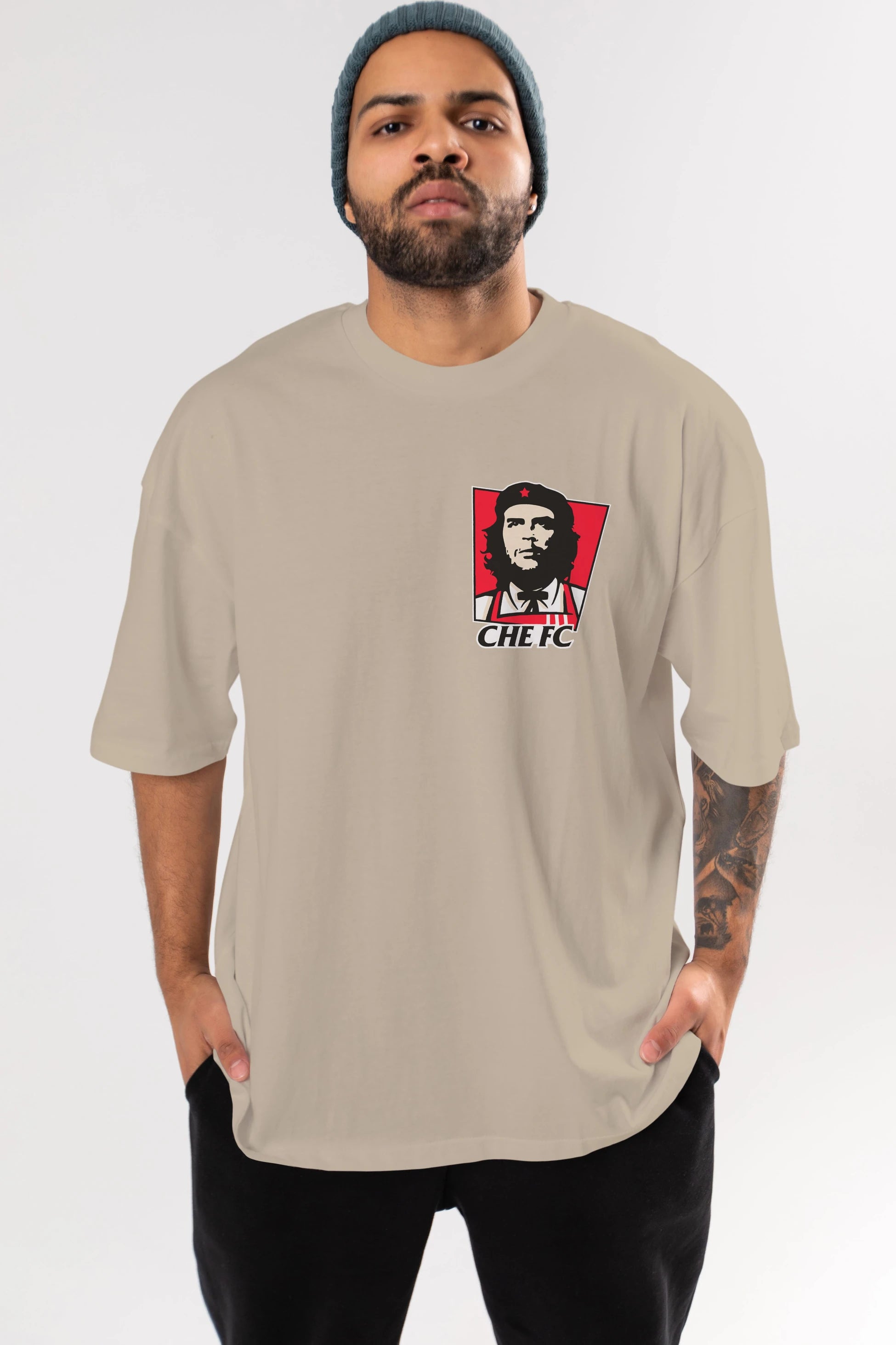 Che FC Ön Sol Baskılı Oversize t-shirt Erkek Kadın Unisex %100 Pamuk Bisiklet Yaka tişort
