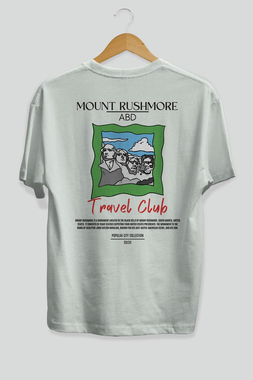 Mount Rushmore ABD Arka Baskılı Oversize t-shirt Erkek Kadın Pamuk Bisiklet Yaka tişort