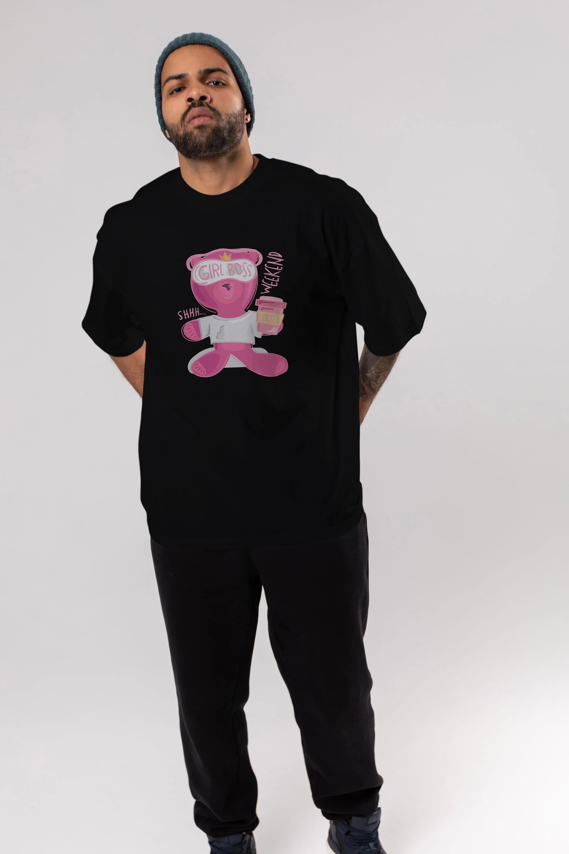 Girl Boss Bear Ön Baskılı Oversize t-shirt Erkek Kadın Unisex