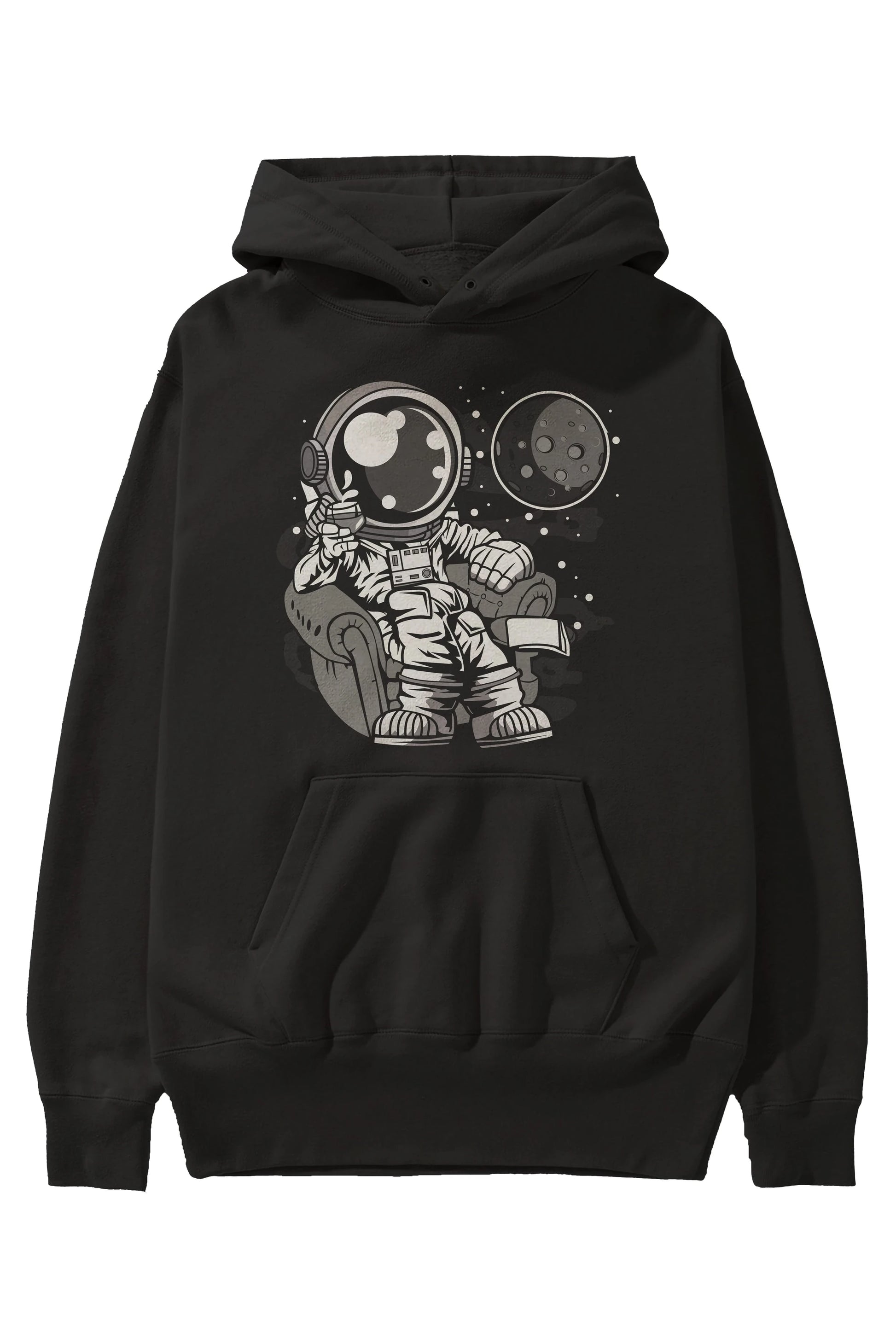 Astronaut Drinking And Relax Ön Baskılı Hoodie Oversize Kapüşonlu Sweatshirt Erkek Kadın Unisex