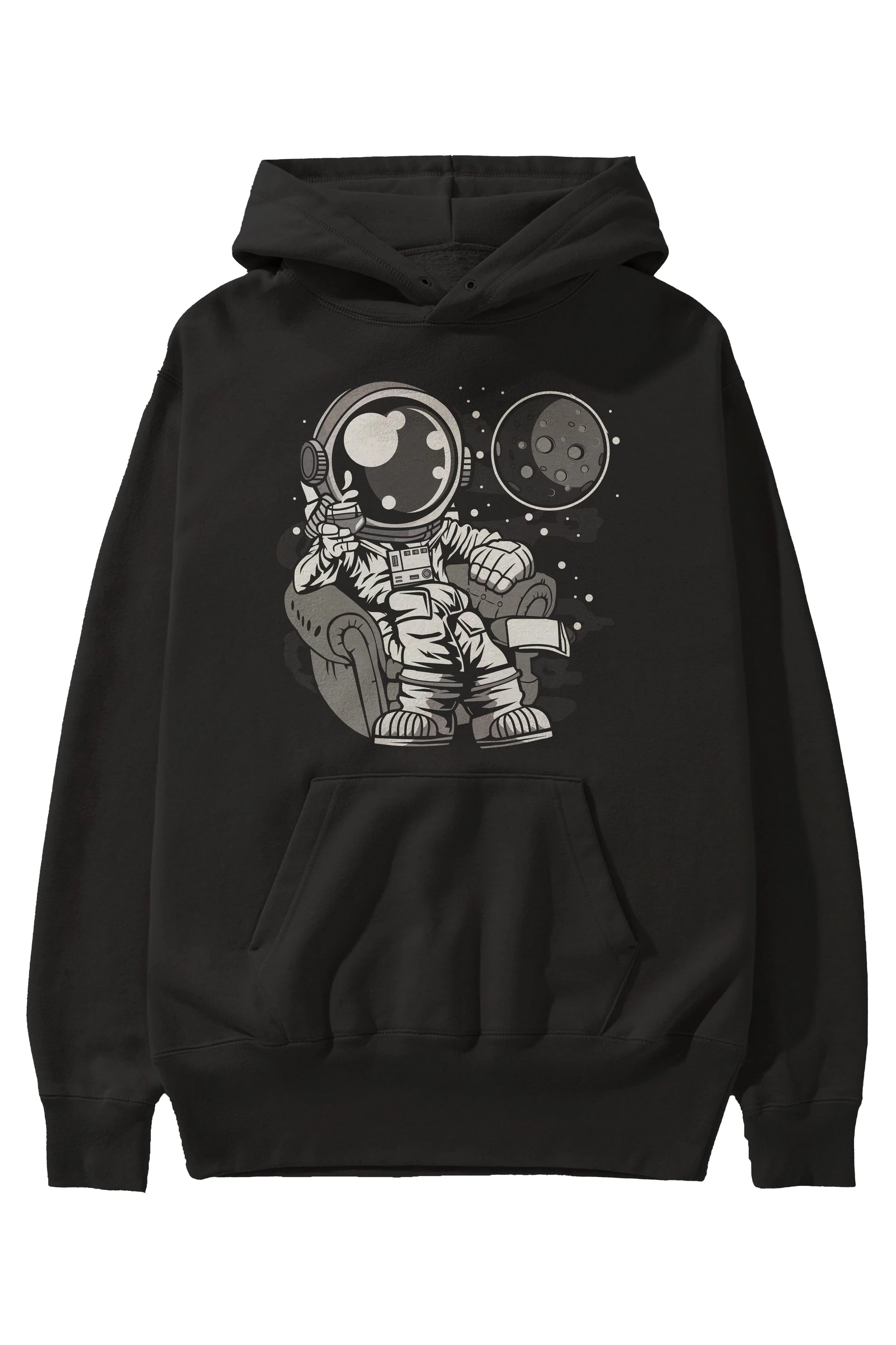 Astronaut Drinking And Relax Ön Baskılı Hoodie Oversize Kapüşonlu Sweatshirt Erkek Kadın Unisex