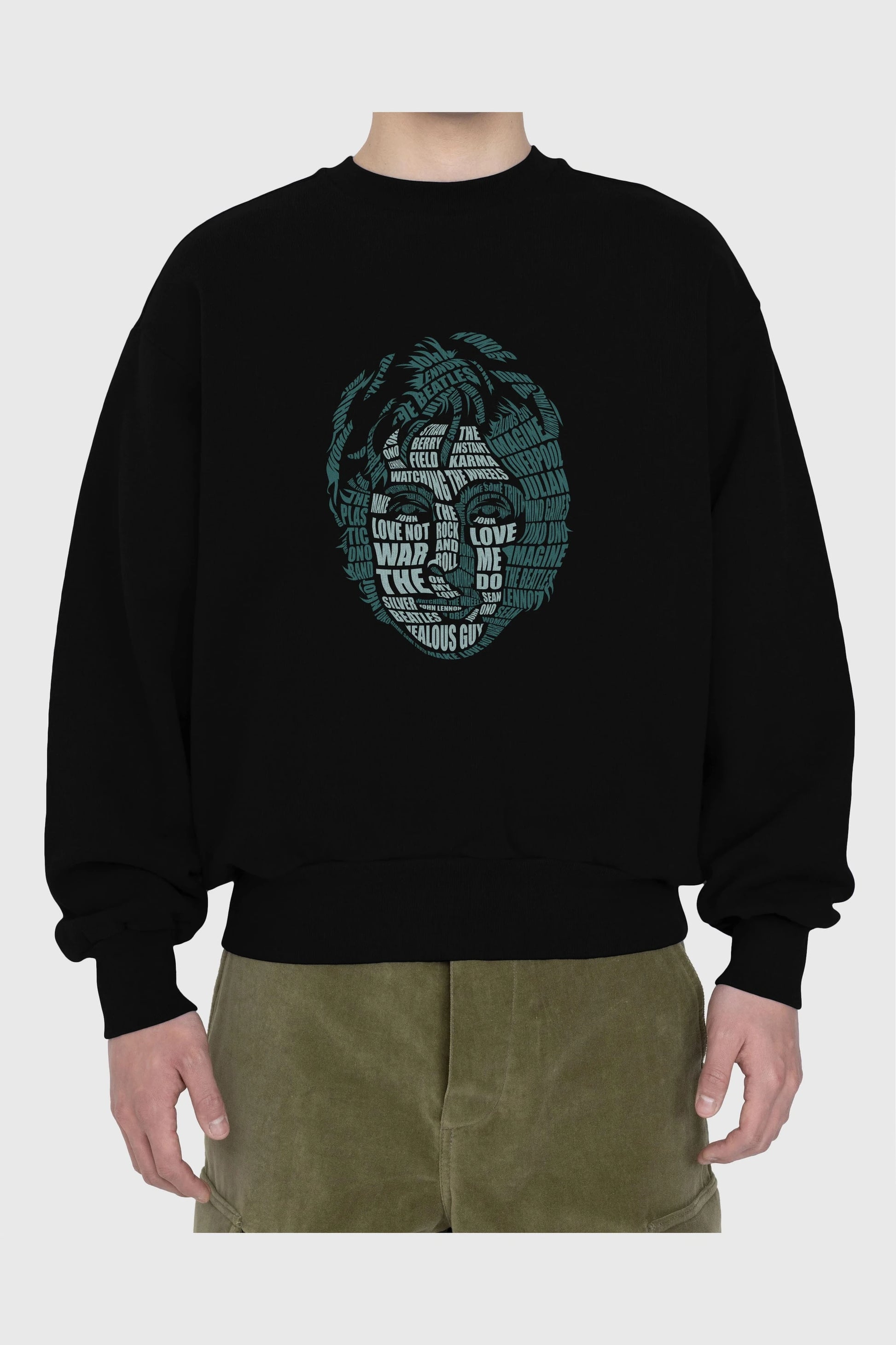 John Lennon Calligram Ön Baskılı Oversize Sweatshirt Erkek Kadın Unisex