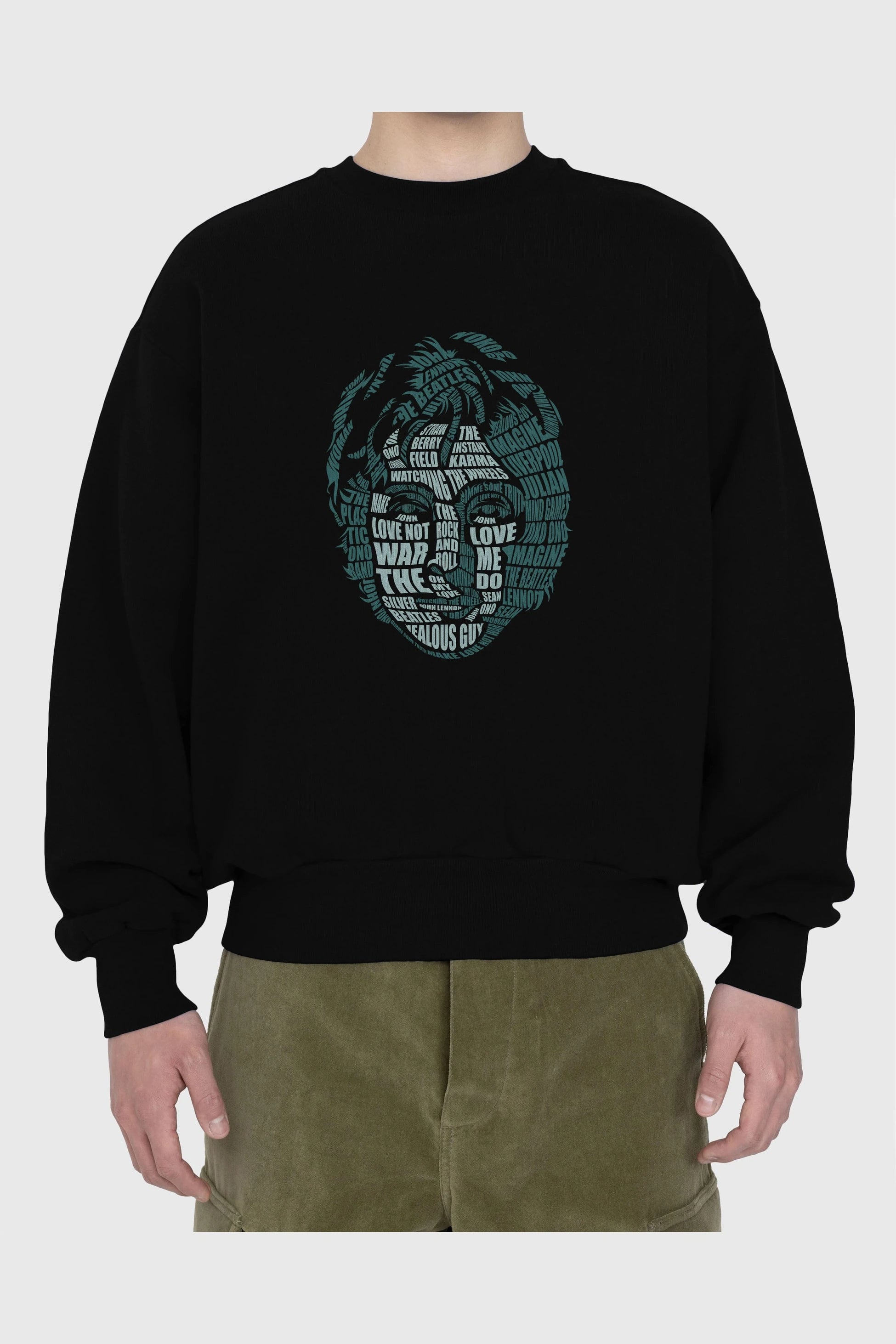 John Lennon Calligram Ön Baskılı Oversize Sweatshirt Erkek Kadın Unisex