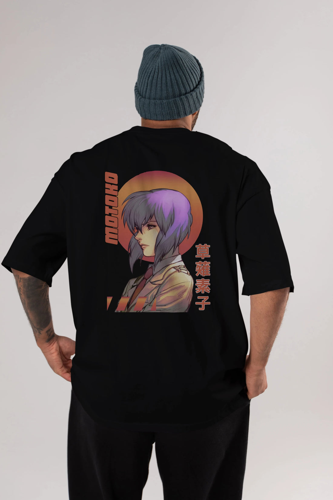 Motoko Kusanagi 10 Anime Arka Baskılı Oversize t-shirt Erkek Kadın Unisex