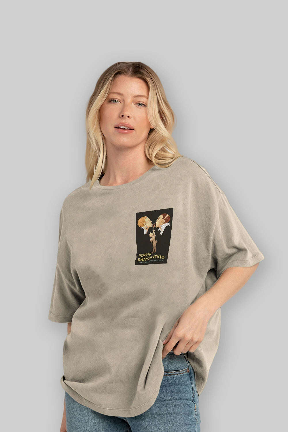 Porto Ramos Pinto Ön Sol Baskılı Oversize t-shirt Erkek Kadın Unisex %100 Pamuk Bisiklet Yaka tişort