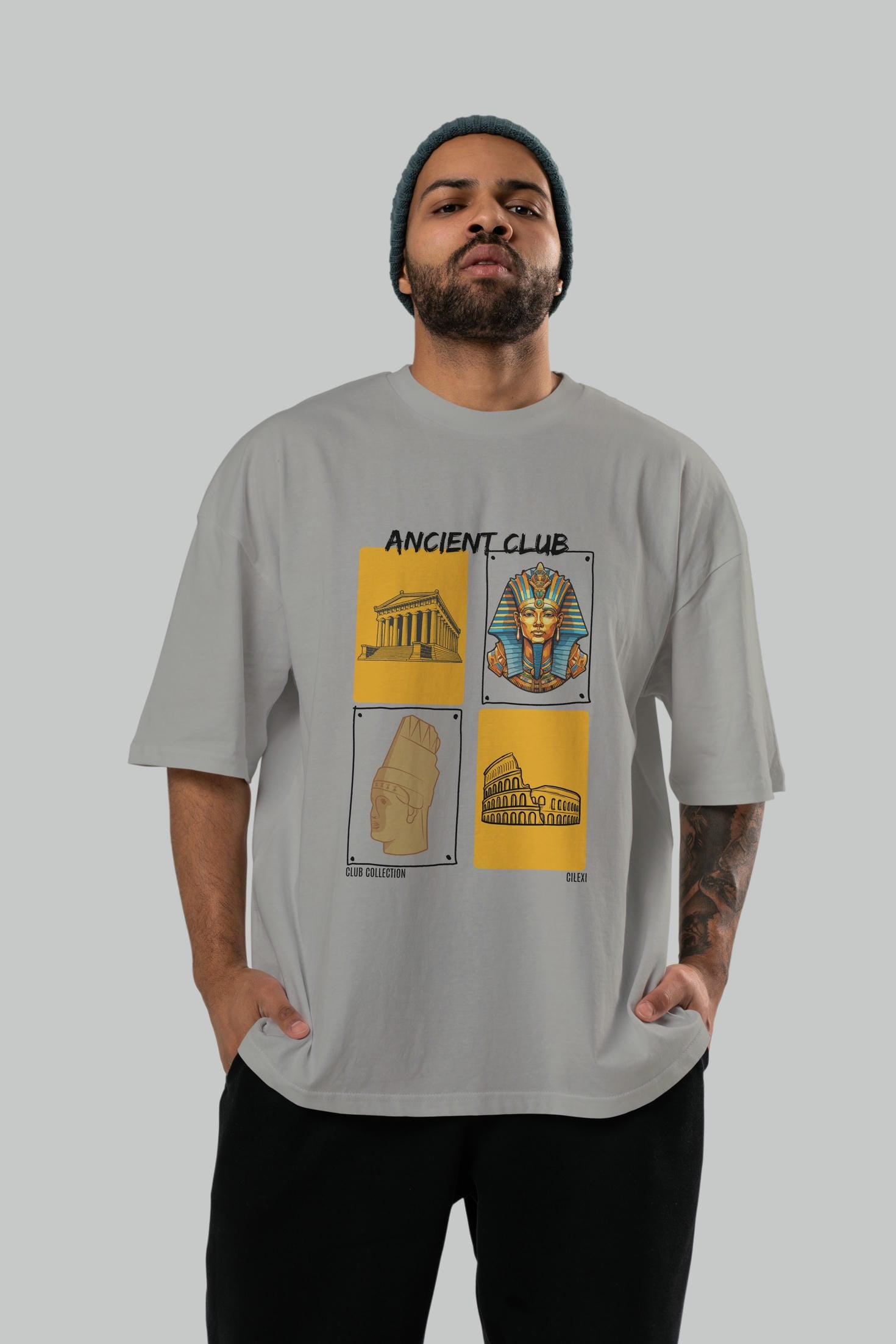 Ancient Club ön Baskılı Oversize t-shirt Erkek Kadın %100 Pamuk Bisiklet Yaka tişort