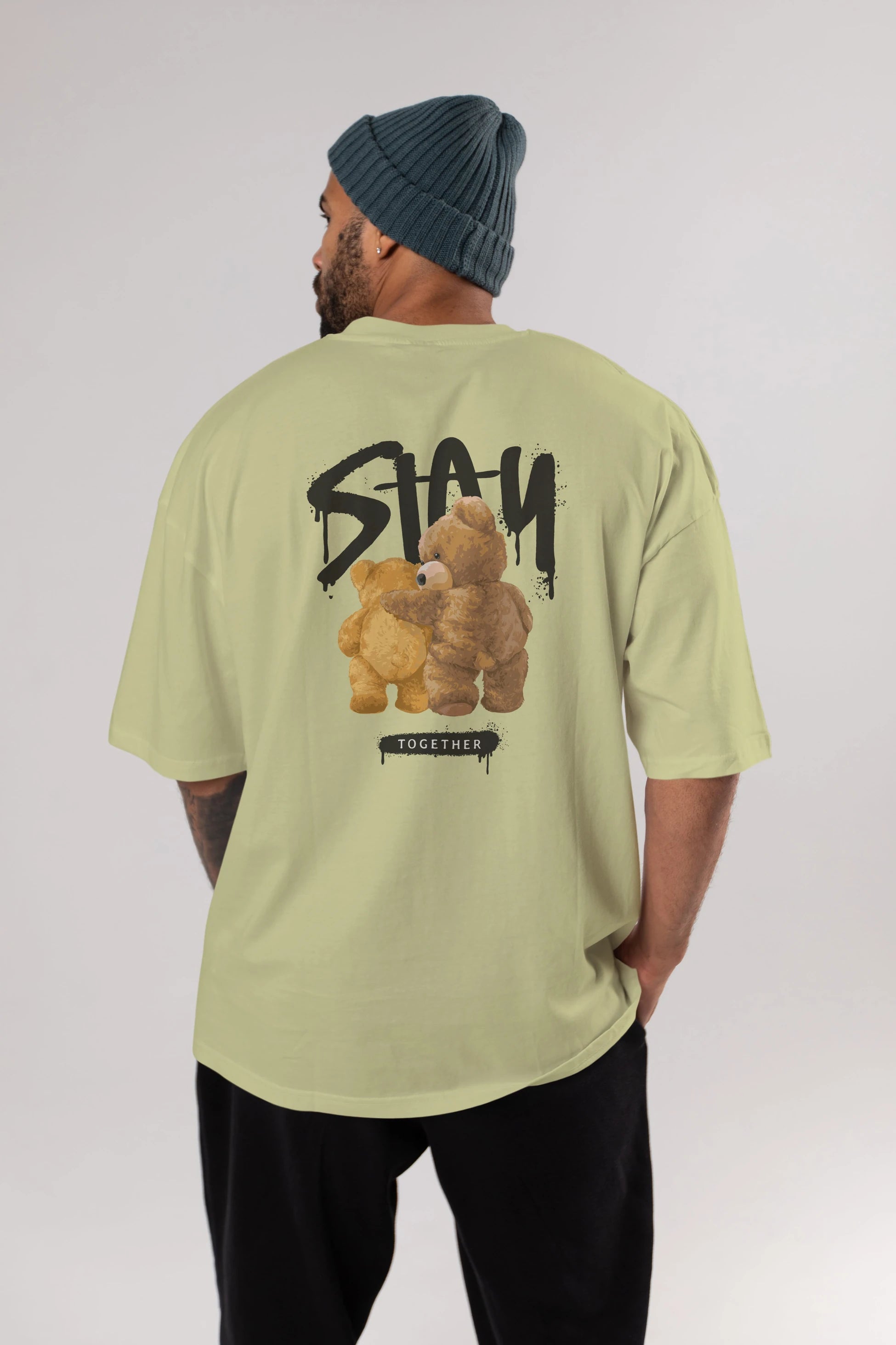 Stay Together Bear Arka Baskılı Oversize t-shirt Erkek Kadın Unisex