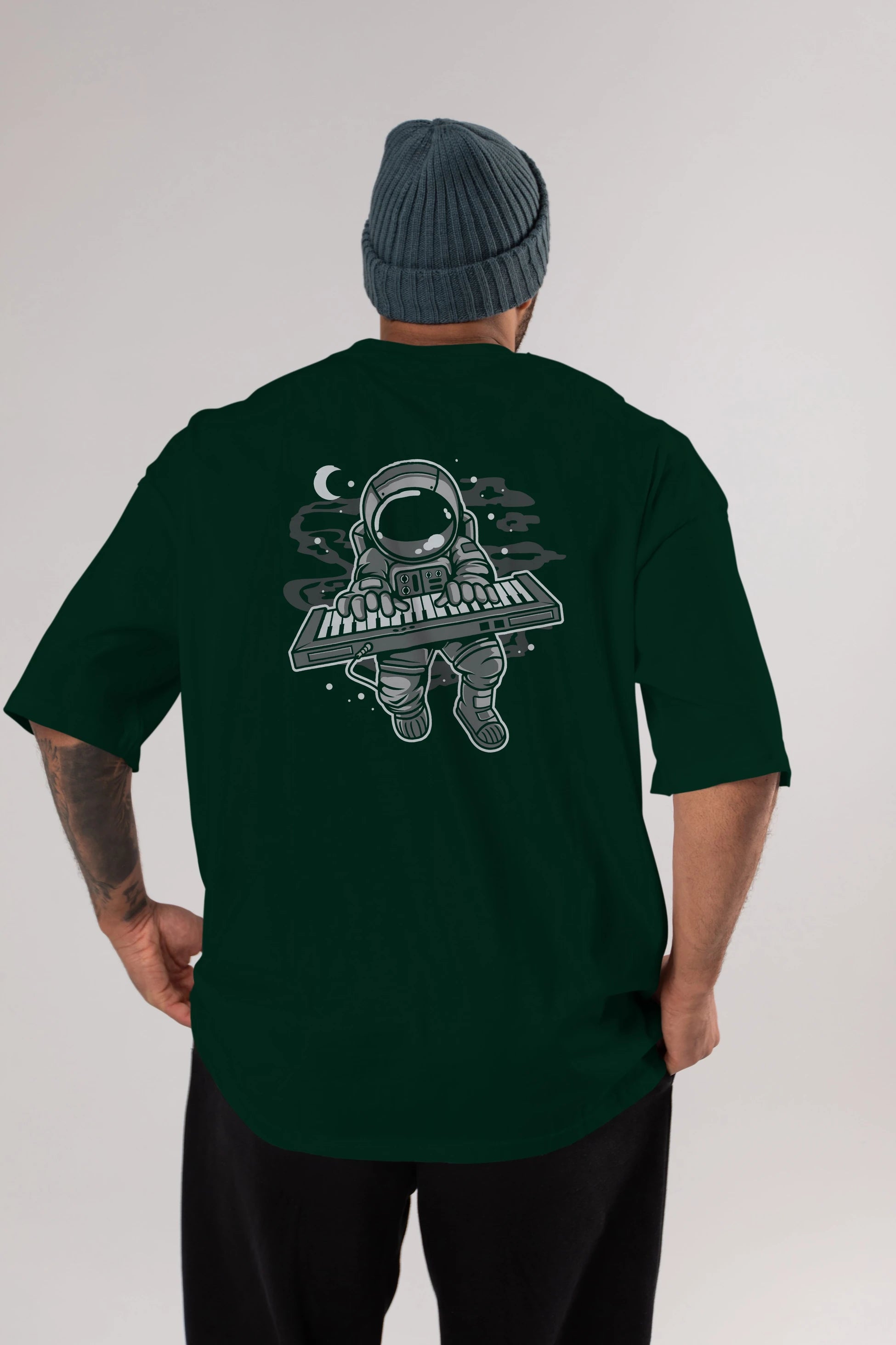 Astronaut Keyboard Arka Baskılı Oversize t-shirt Erkek Kadın Unisex