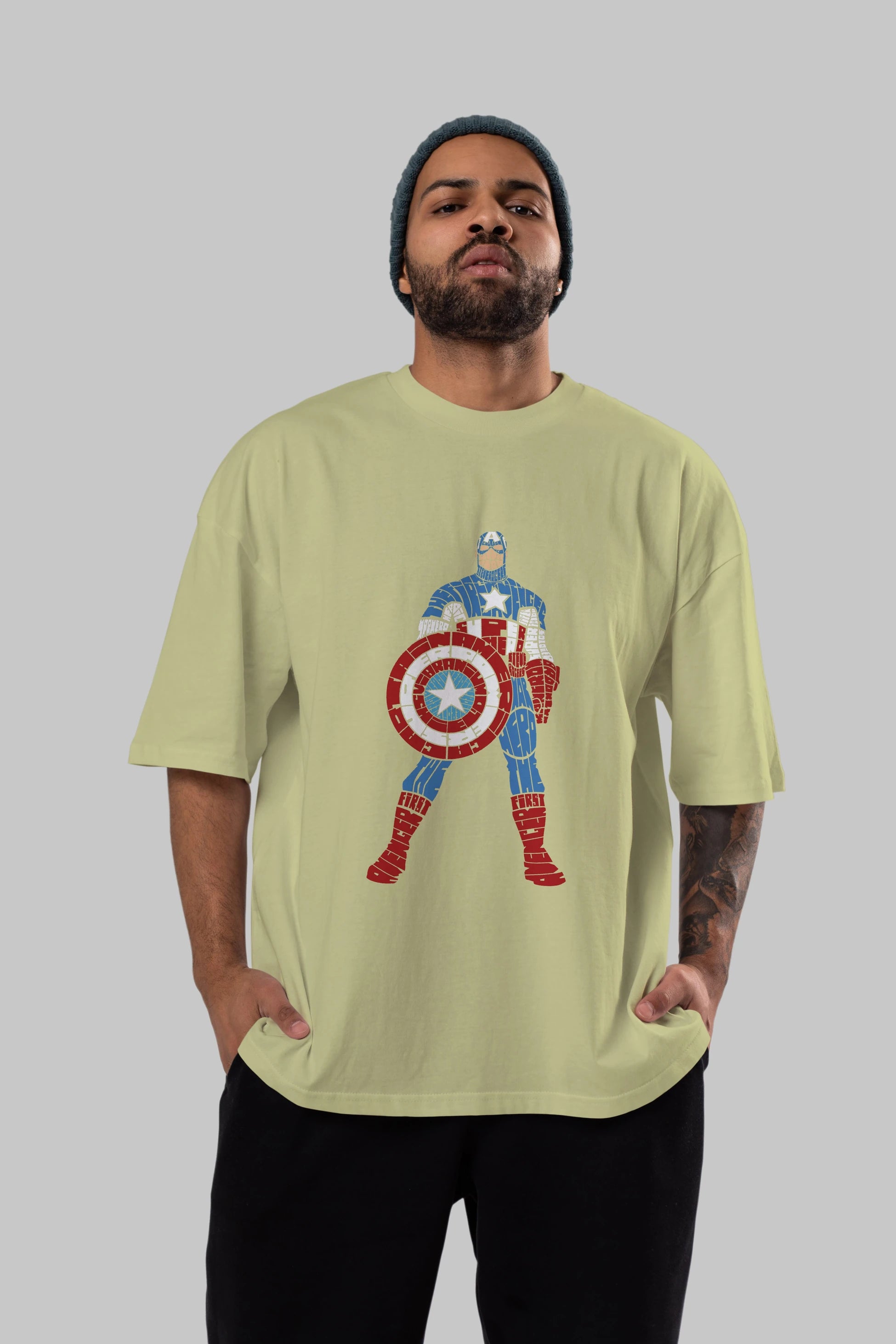 Captain America Ön Baskılı Oversize t-shirt %100 pamuk Erkek Kadın Unisex