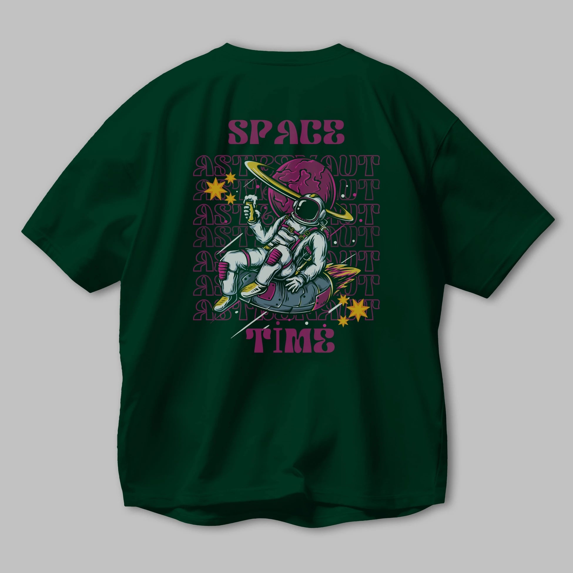 Space Time Astronaut Yazılı Arka Baskılı Oversize t-shirt Erkek Kadın Unisex