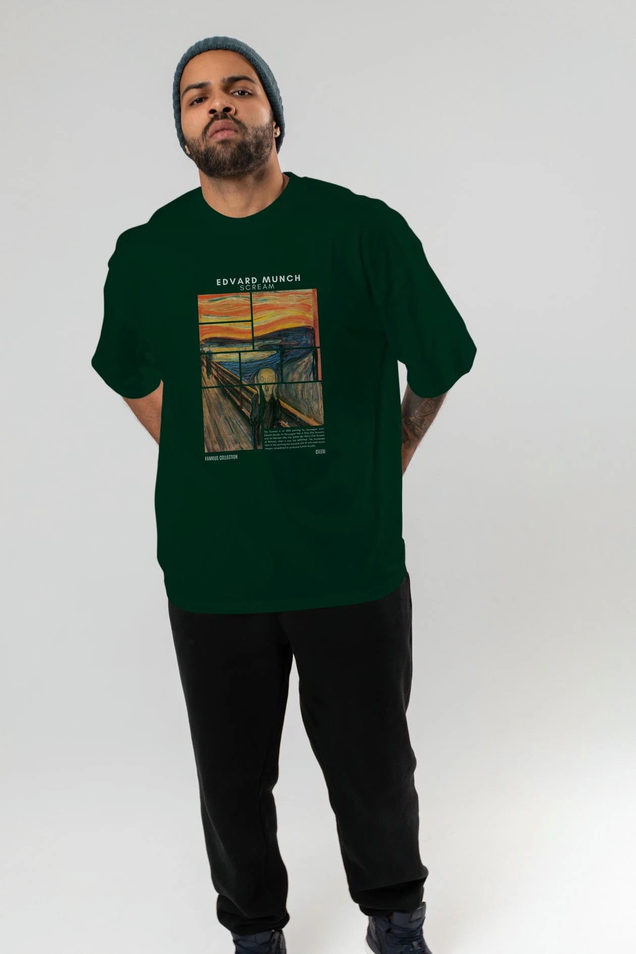 Edvard Munch Scream ön Baskılı Oversize t-shirt Erkek Kadın Bisiklet Yaka Pamuk tişort