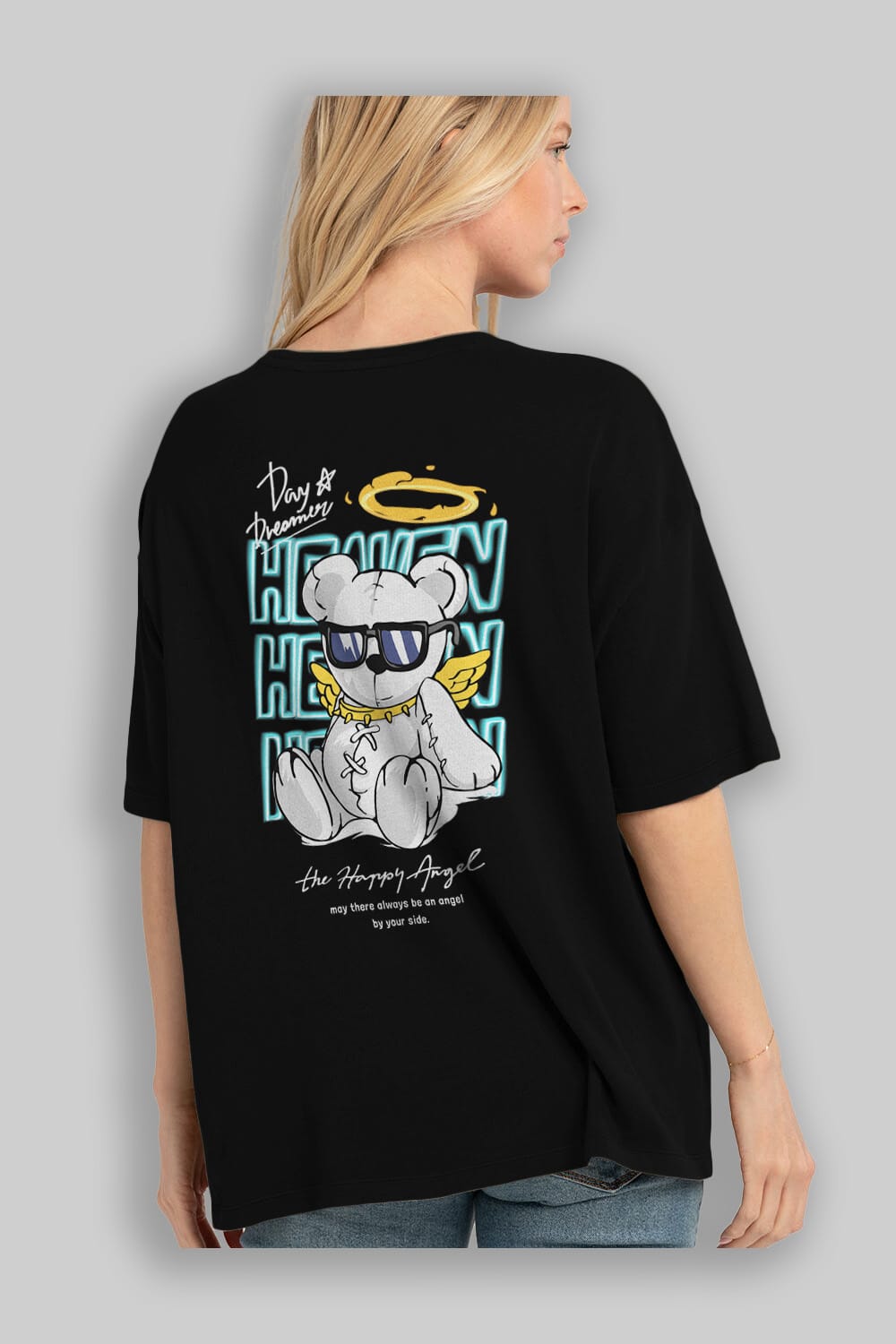 Heaven Bear Arka Baskılı Oversize t-shirt Erkek Kadın Unisex