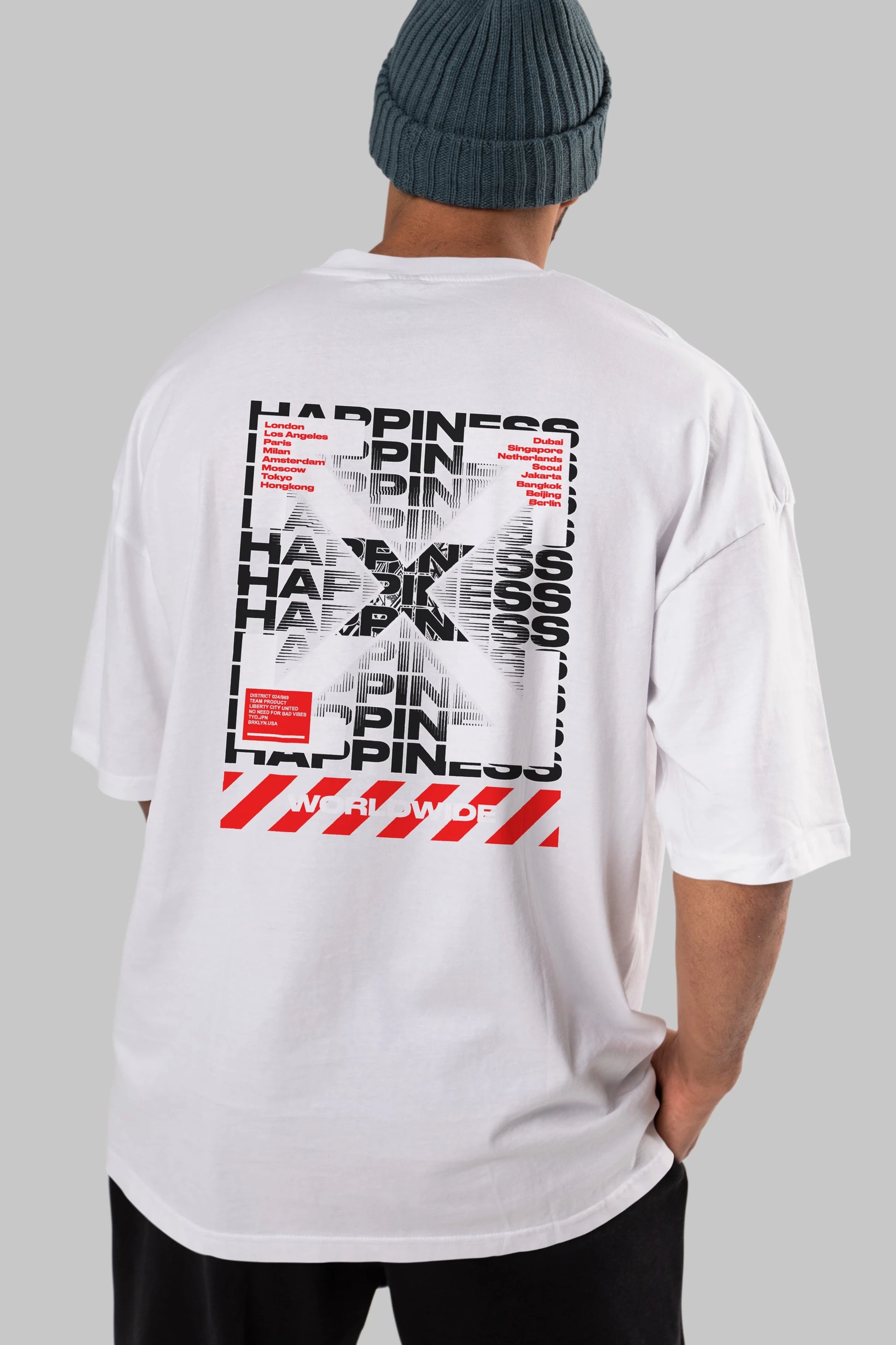 Happiness Worldwide Arka Baskılı Oversize t-shirt Erkek Kadın Unisex