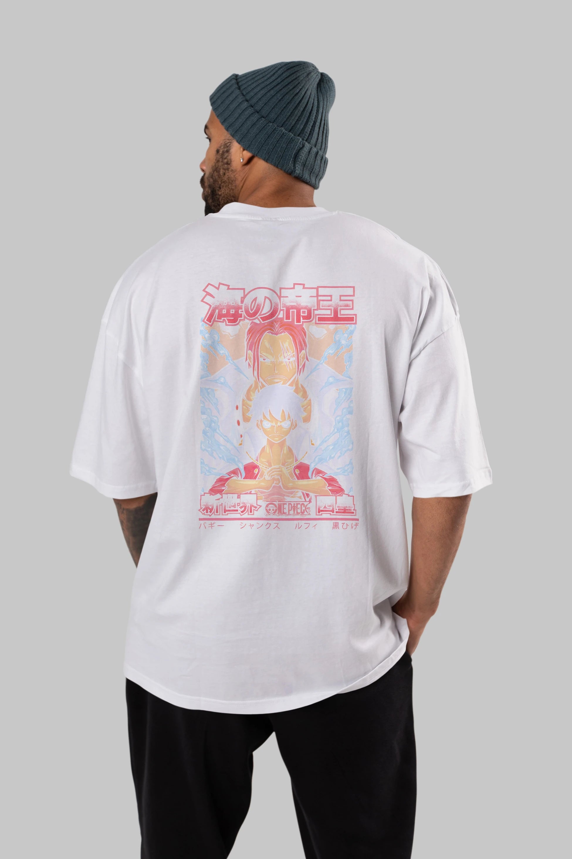 MONKEY D. LUFF and SHANKS Anime Arka Baskılı Oversize t-shirt Erkek Kadın Unisex