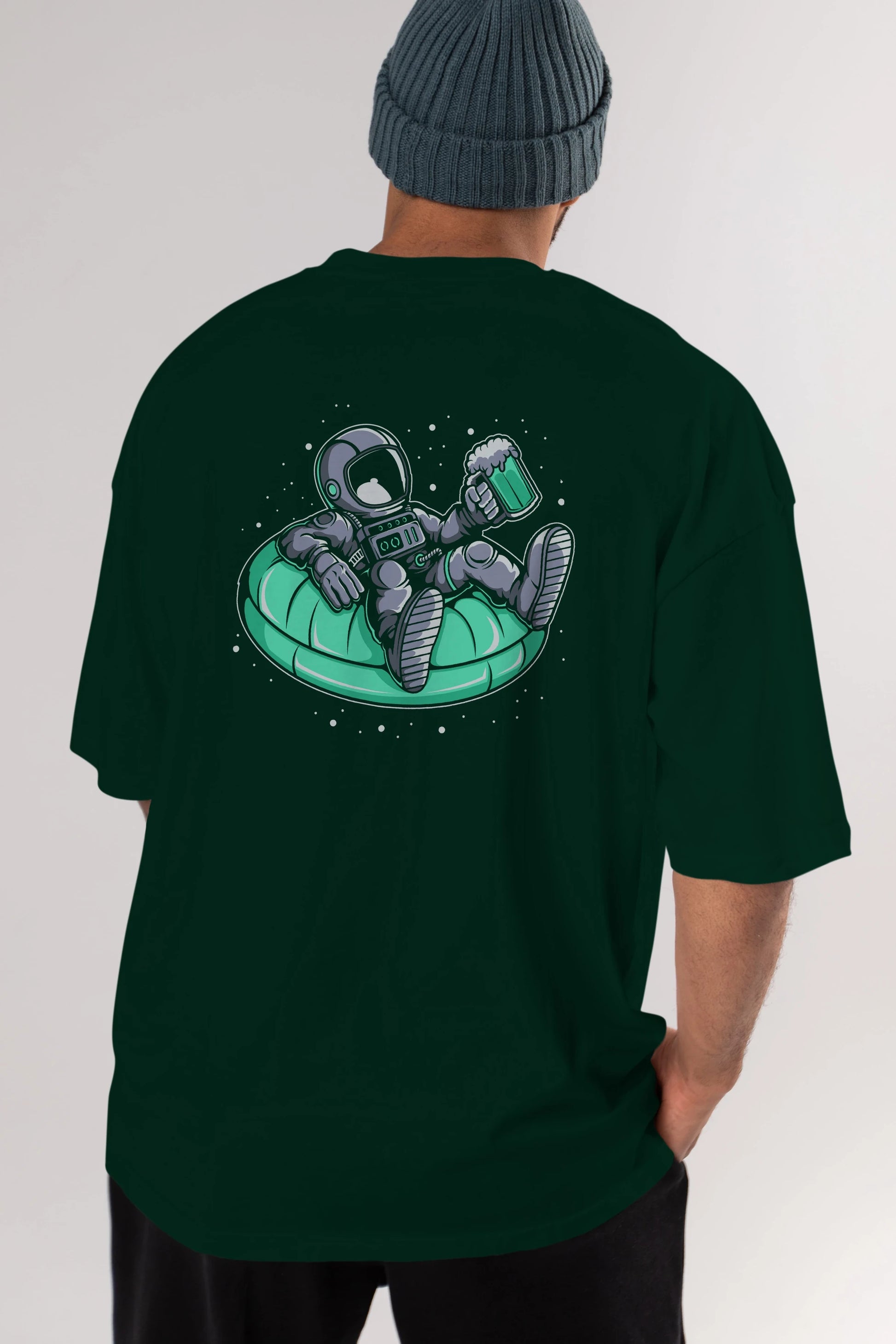 Astronaut Pool Float Arka Baskılı Oversize t-shirt Erkek Kadın Unisex