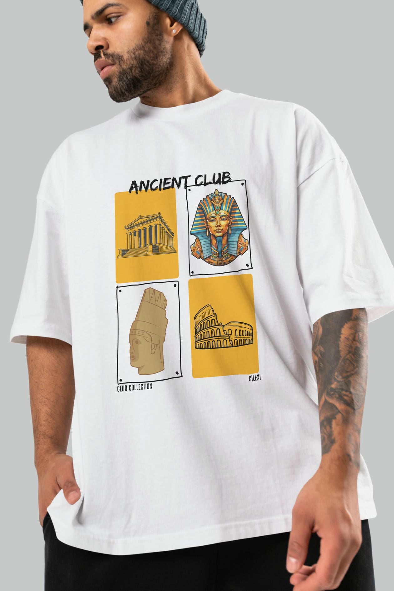 Ancient Club ön Baskılı Oversize t-shirt Erkek Kadın %100 Pamuk Bisiklet Yaka tişort