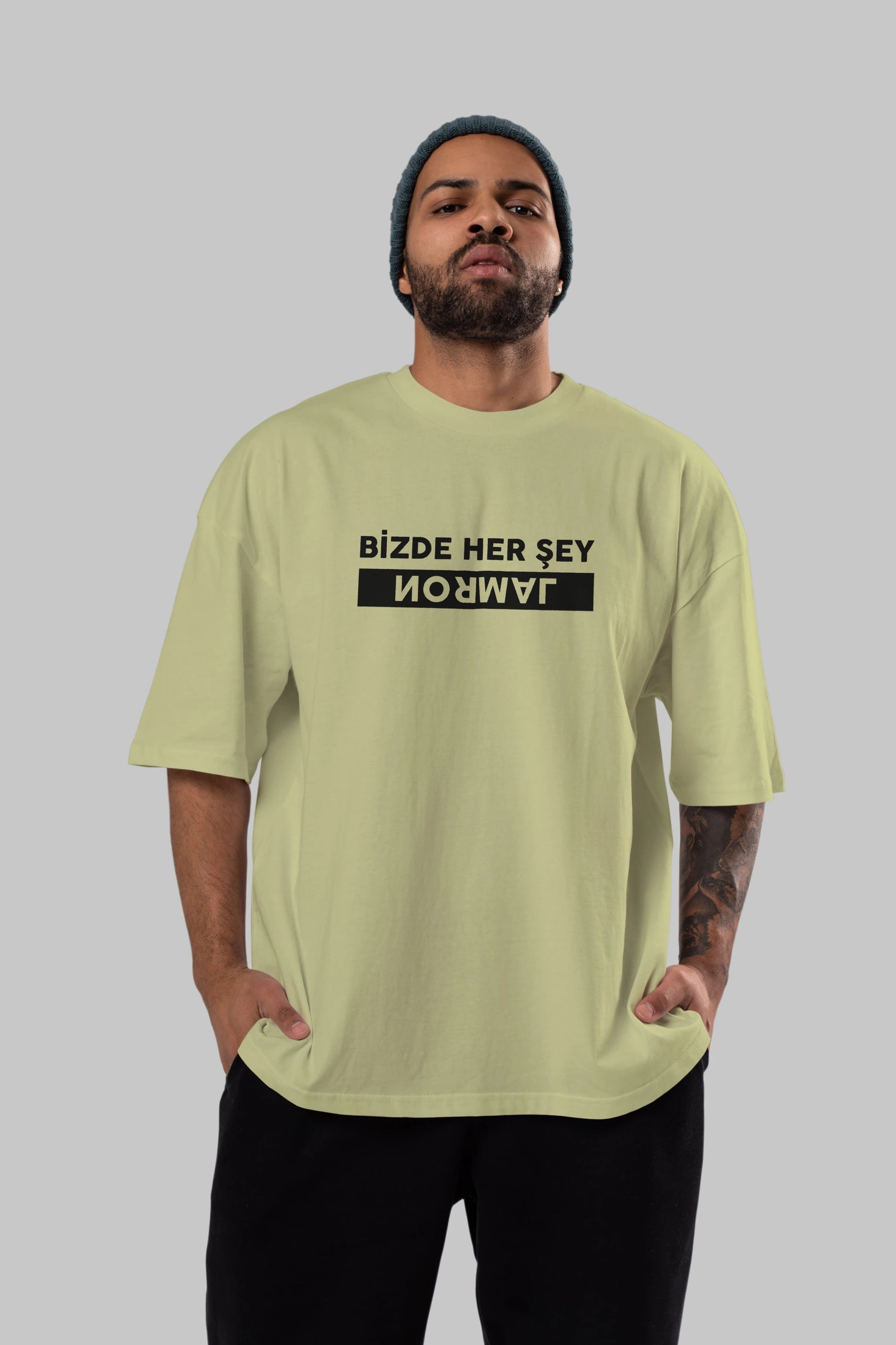 Bizde Her Şey Normal Ön Baskılı Oversize t-shirt %100 pamuk Erkek Kadın Unisex
