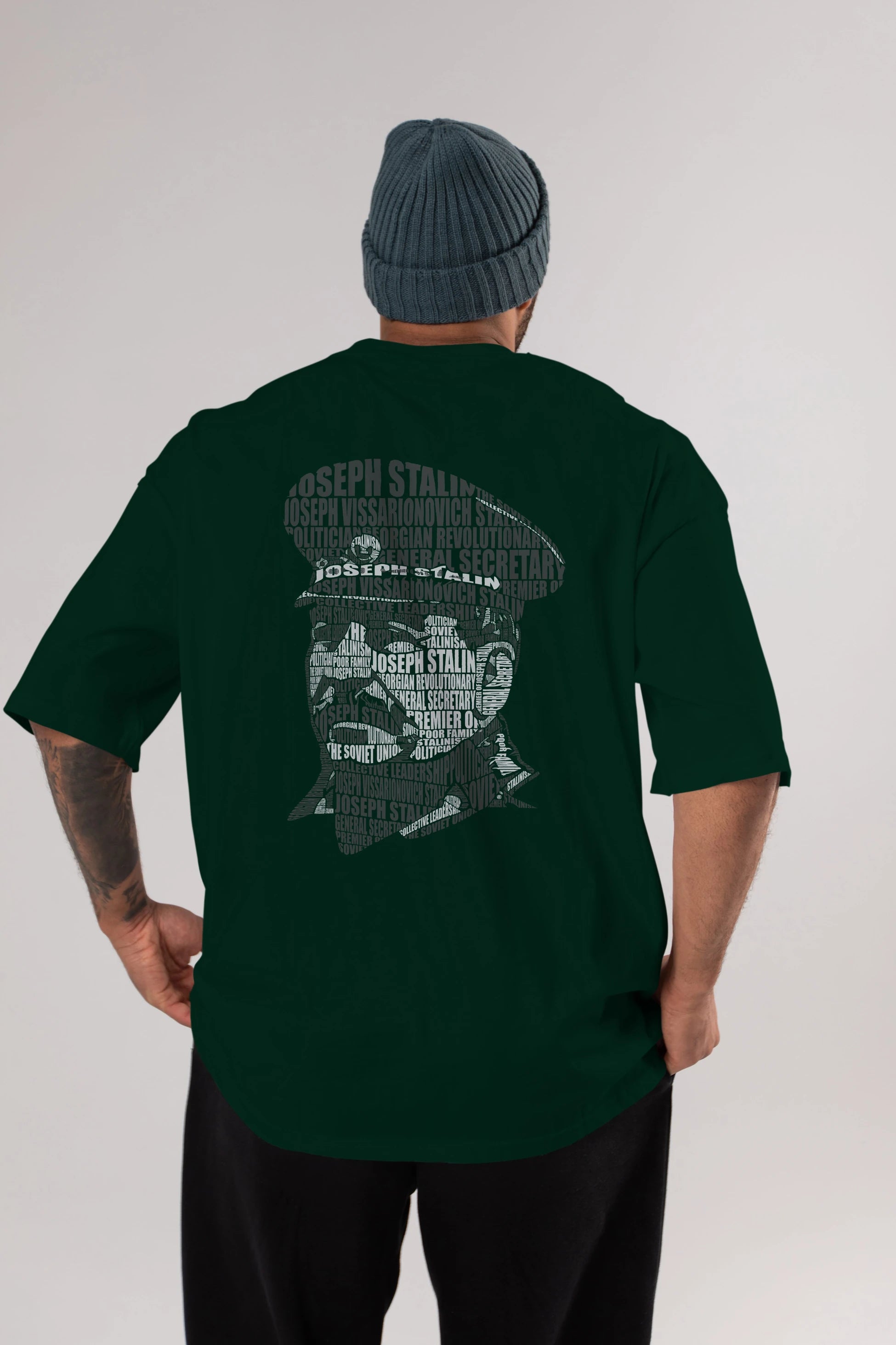 Joseph Stalin Calligram Arka Baskılı Oversize t-shirt %100 pamuk Erkek Kadın Unisex
