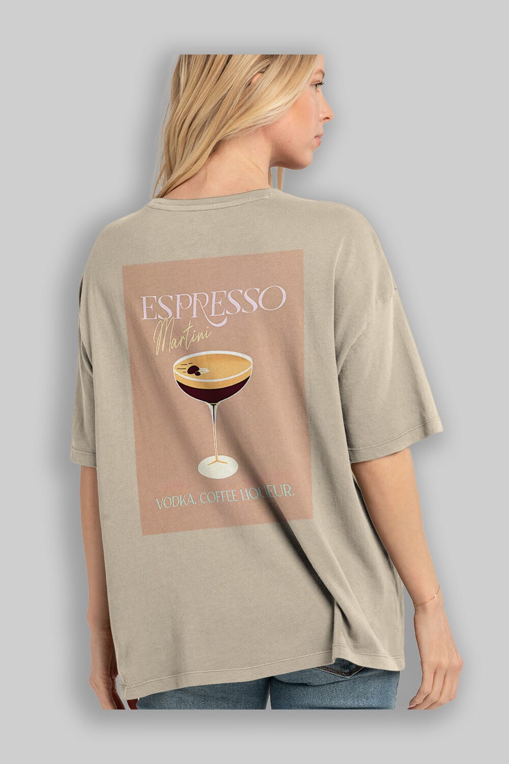 Espresso Martini Cocktail Arka Baskılı Oversize t-shirt Erkek Kadın Unisex %100 Pamuk Bisiklet Yaka tişort